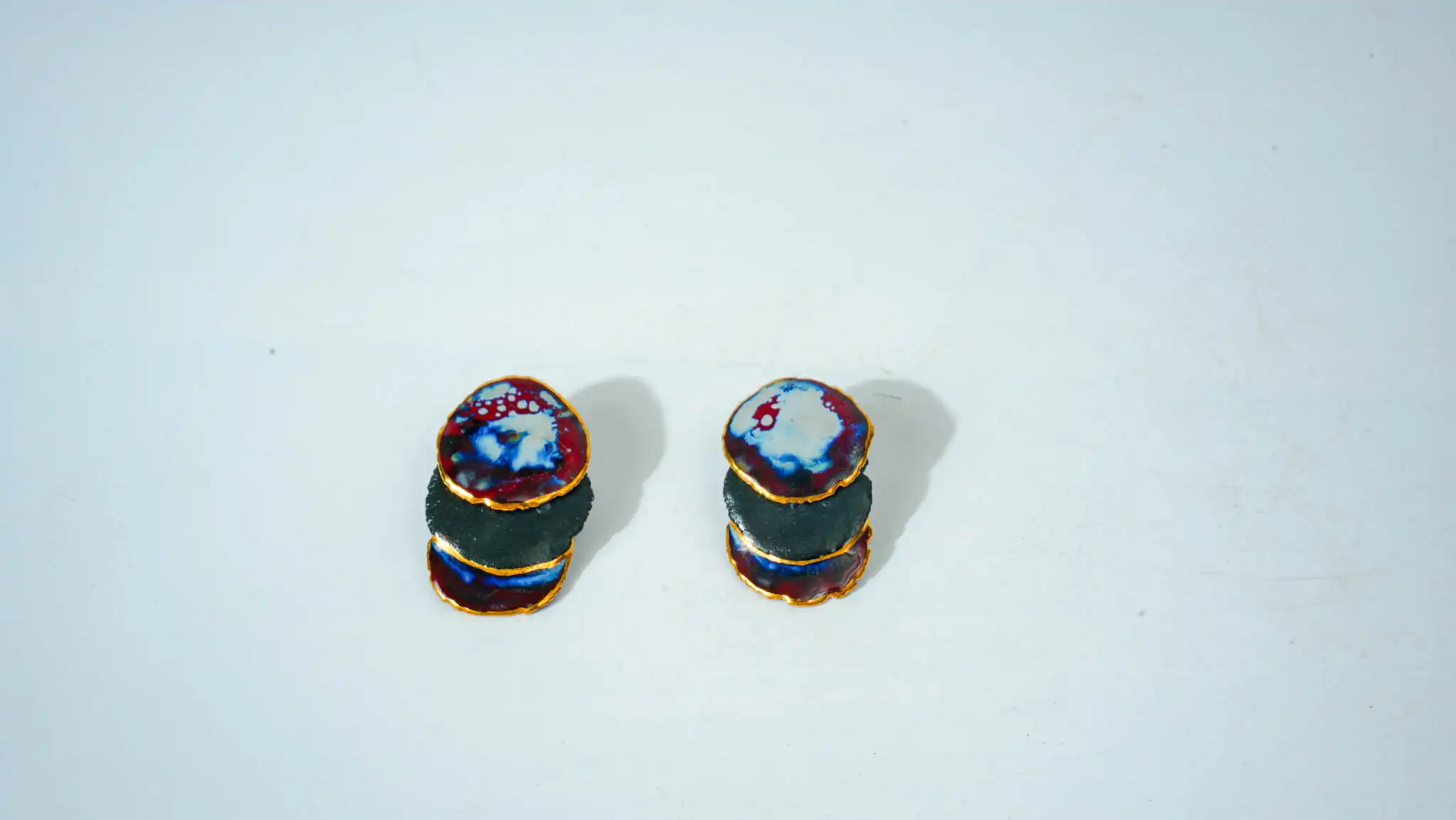 Kiln-Glazed Half-Glazed Brown-Red Round Ceramic Earrings
