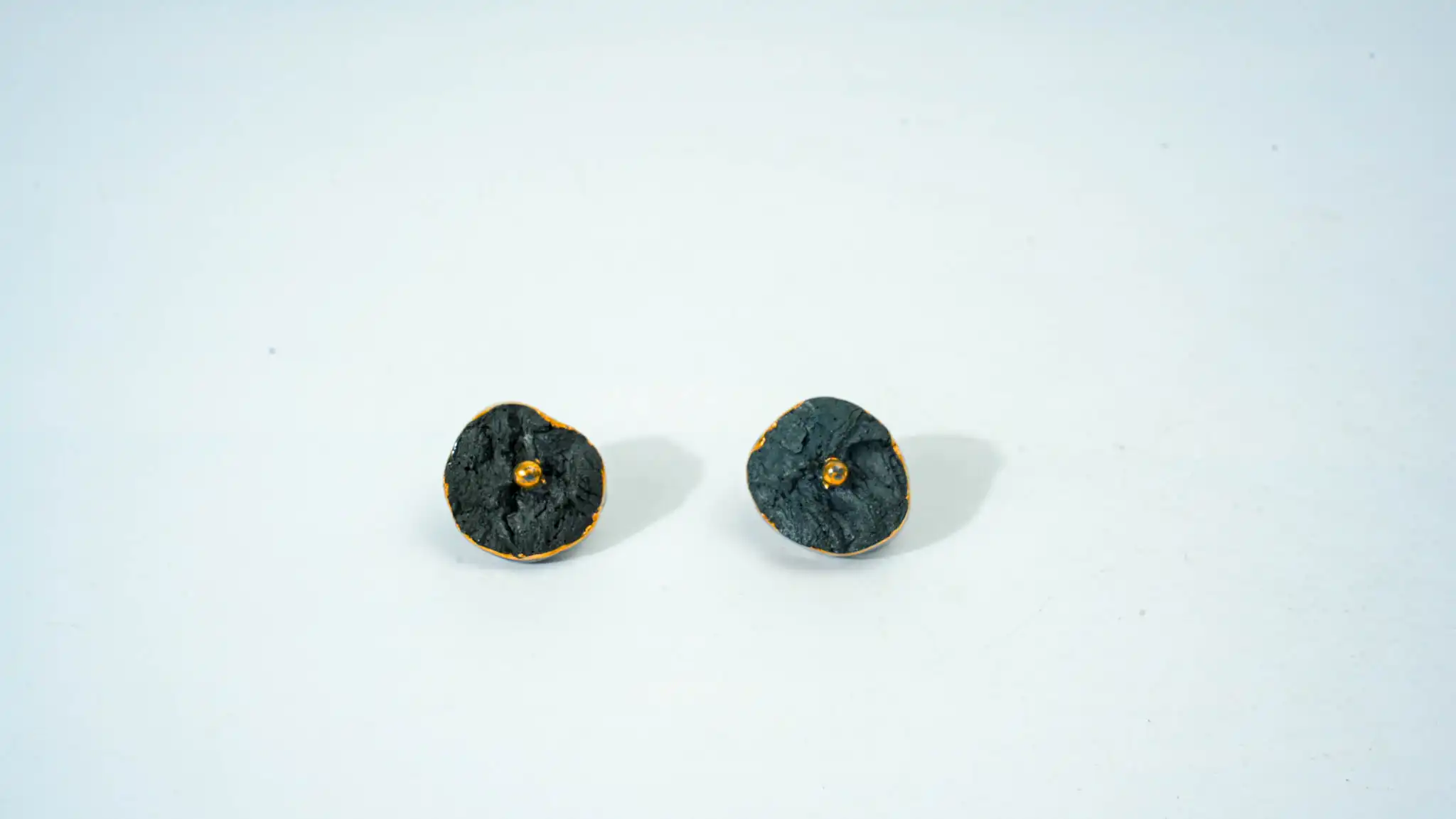 Black Half-Glazed Irregular Ceramic Earrings