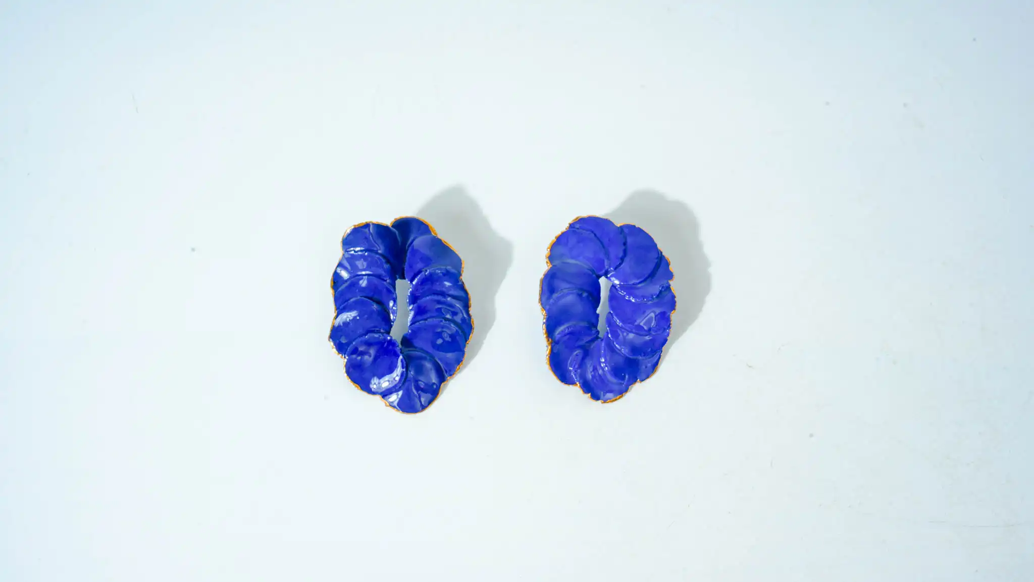 Kiln-Glazed Teal Gold-Edged Round Ceramic Earrings