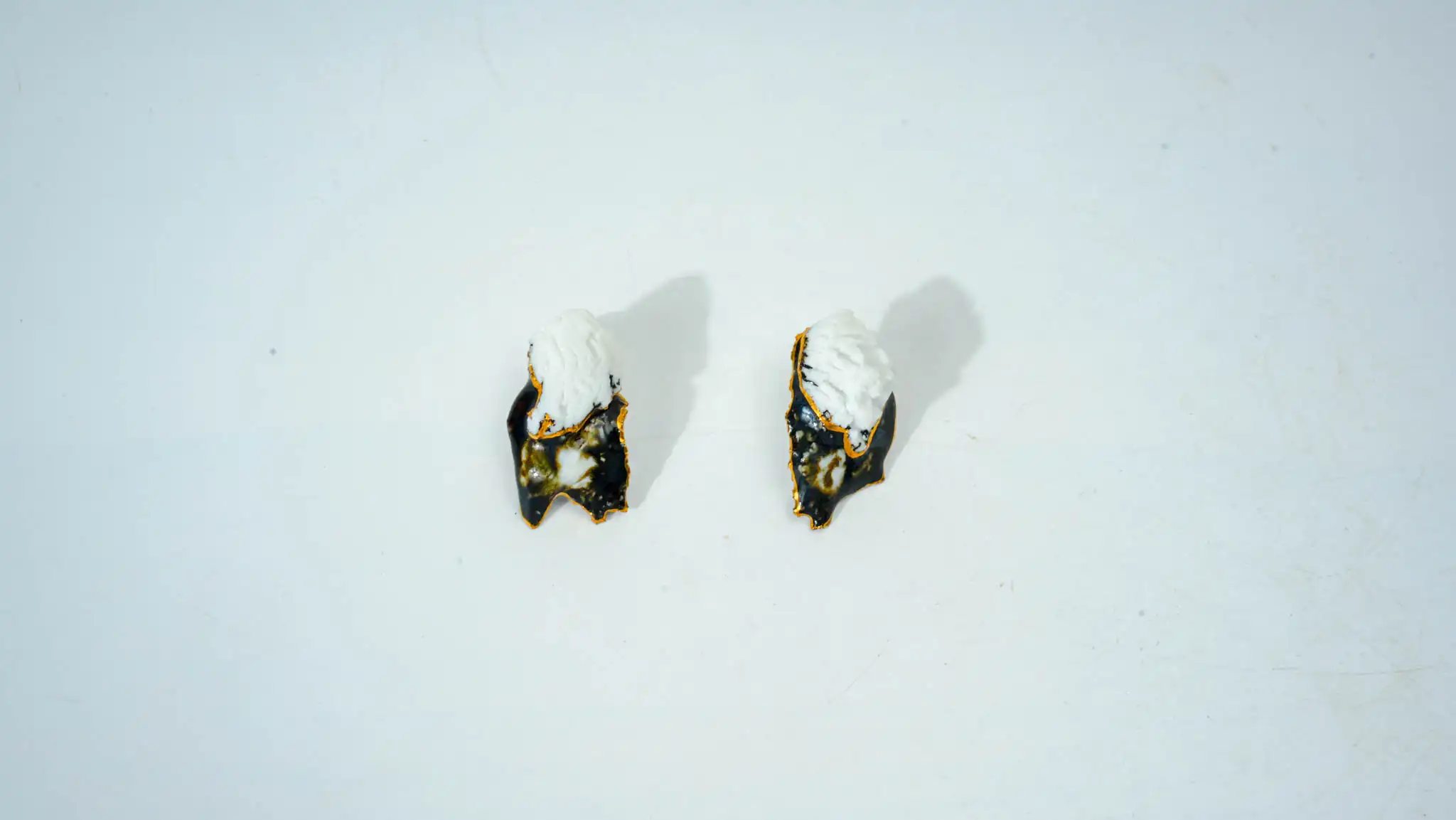 Kiln-Glazed Half-Glazed Black & White Irregular Ceramic Earrings