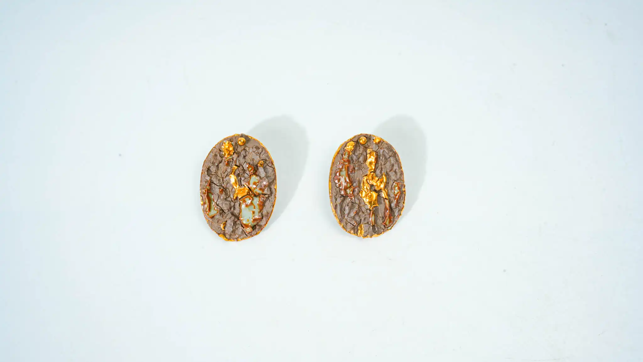 Brown Speckled Gold Half-Glazed Ceramic Earrings