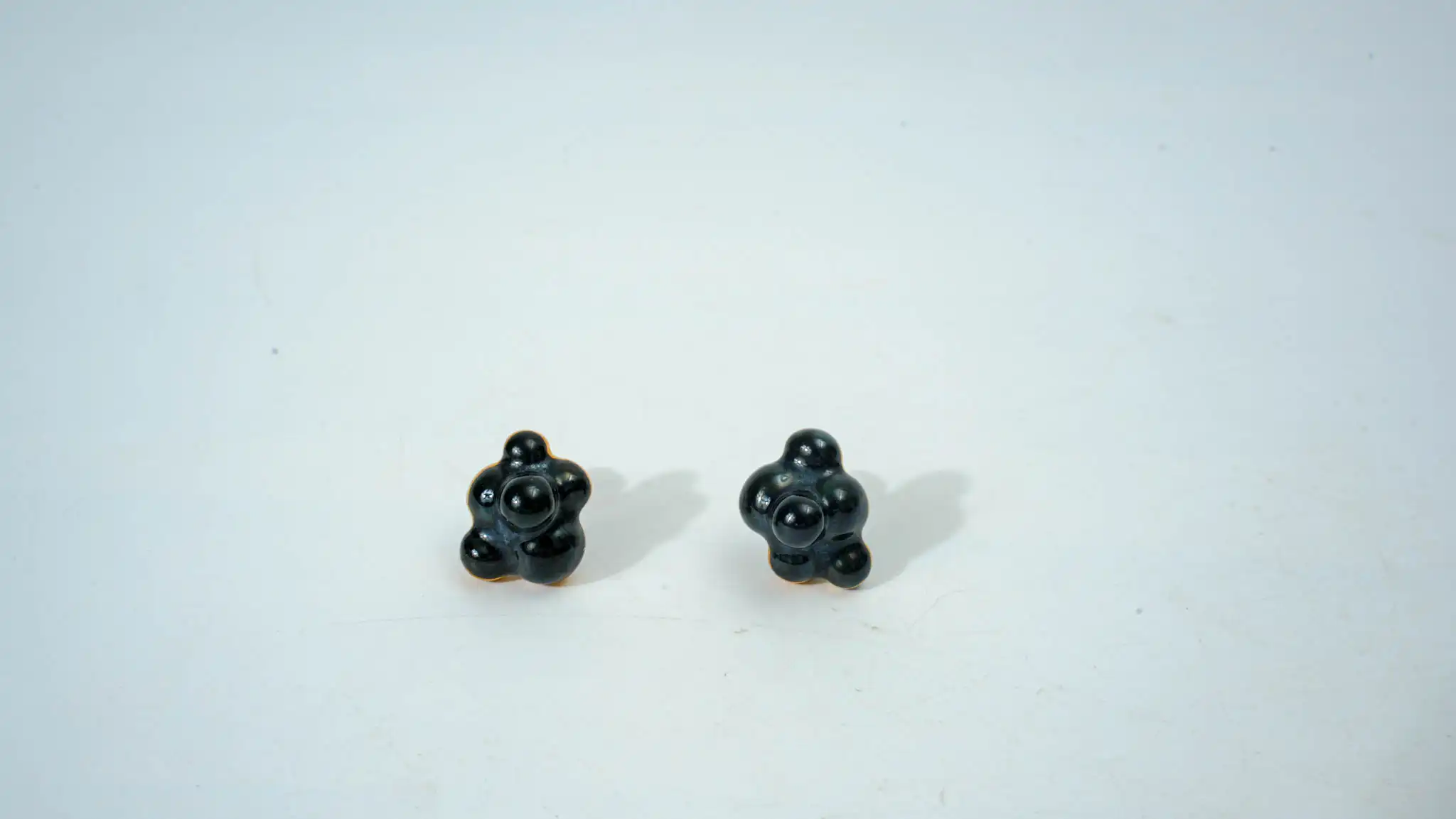 Overglaze Painted Black Sphere Ceramic Earrings