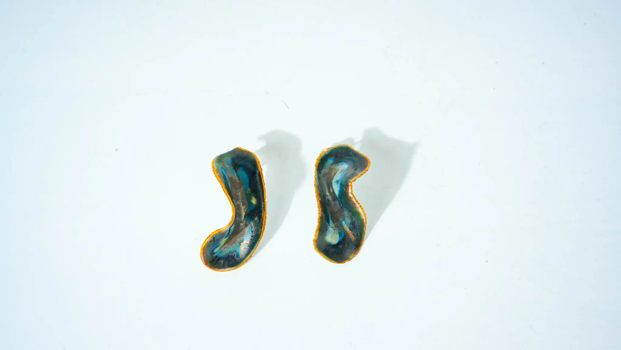 Kiln-Glazed Half-Glazed Teal Irregular Round Ceramic Earrings