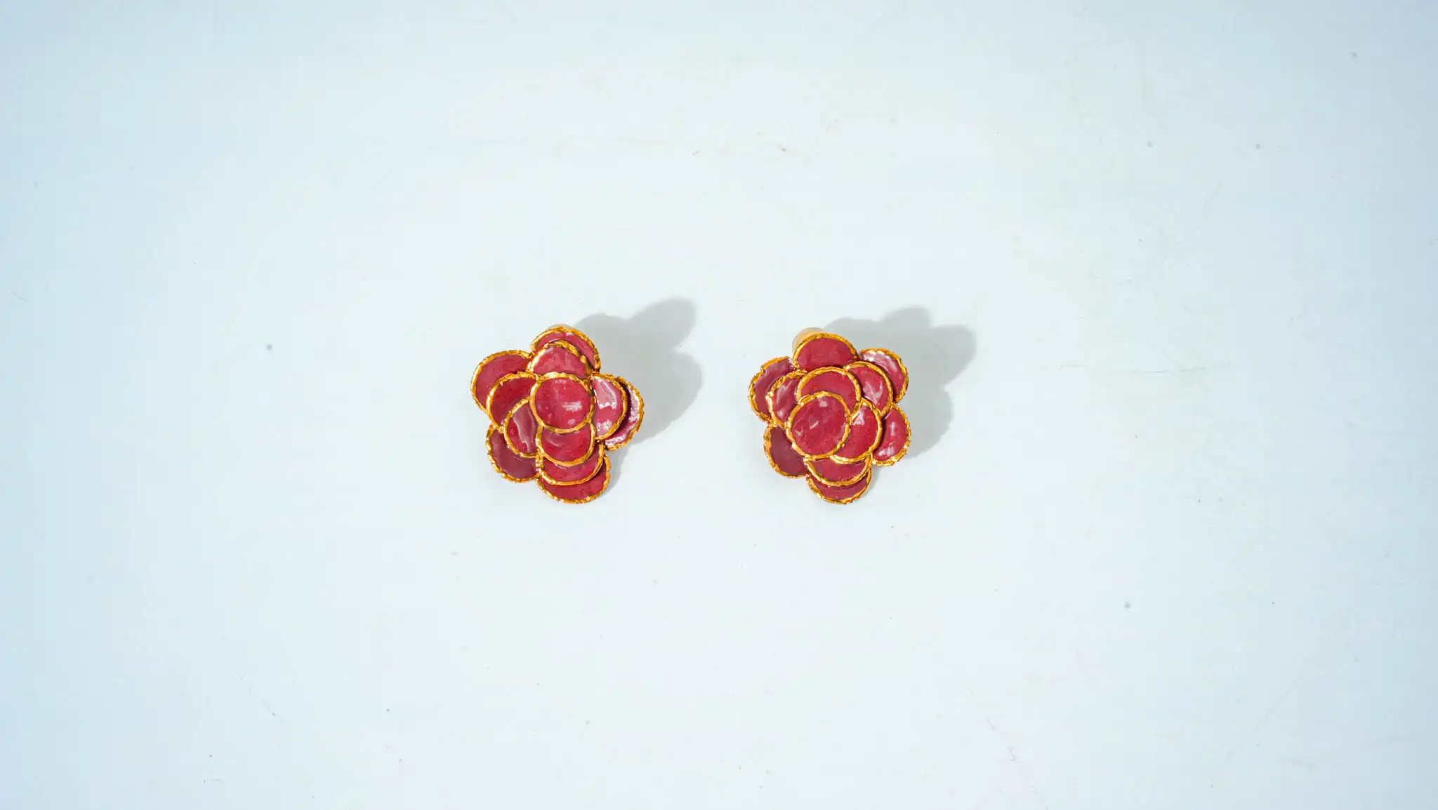 Overglaze Painted Red Rose Ceramic Earrings