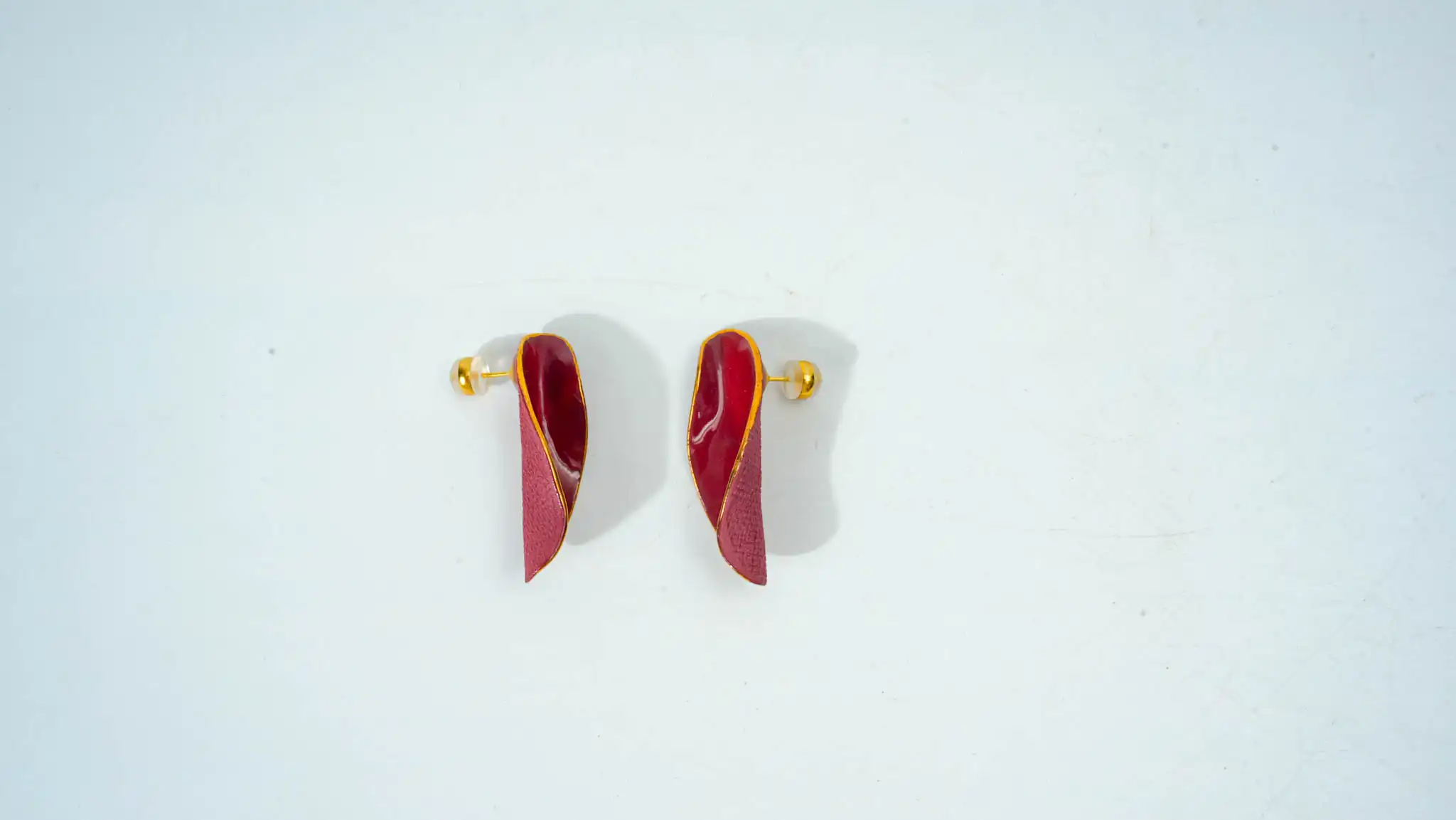 Overglaze Painted Red Leaf Ceramic Earrings