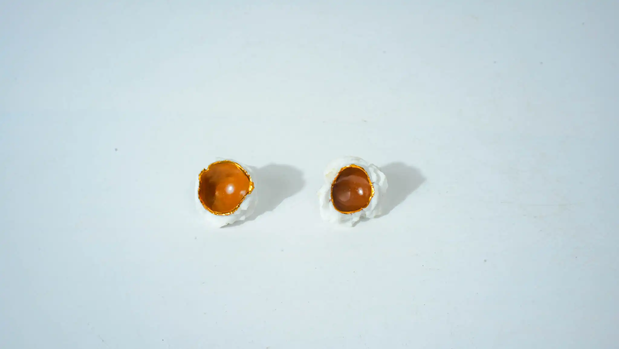 Half-Glazed White & Brown Round Ceramic Earrings