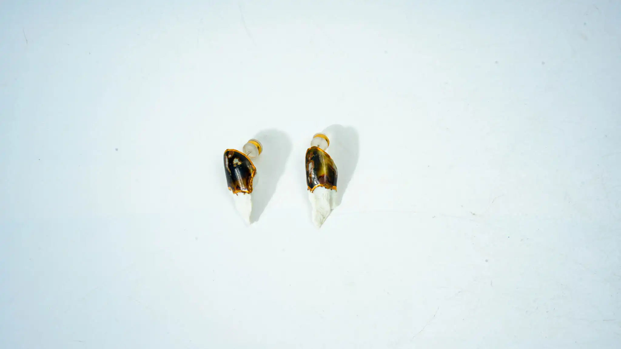 Half-Glazed White & Brown Irregular Ceramic Earrings
