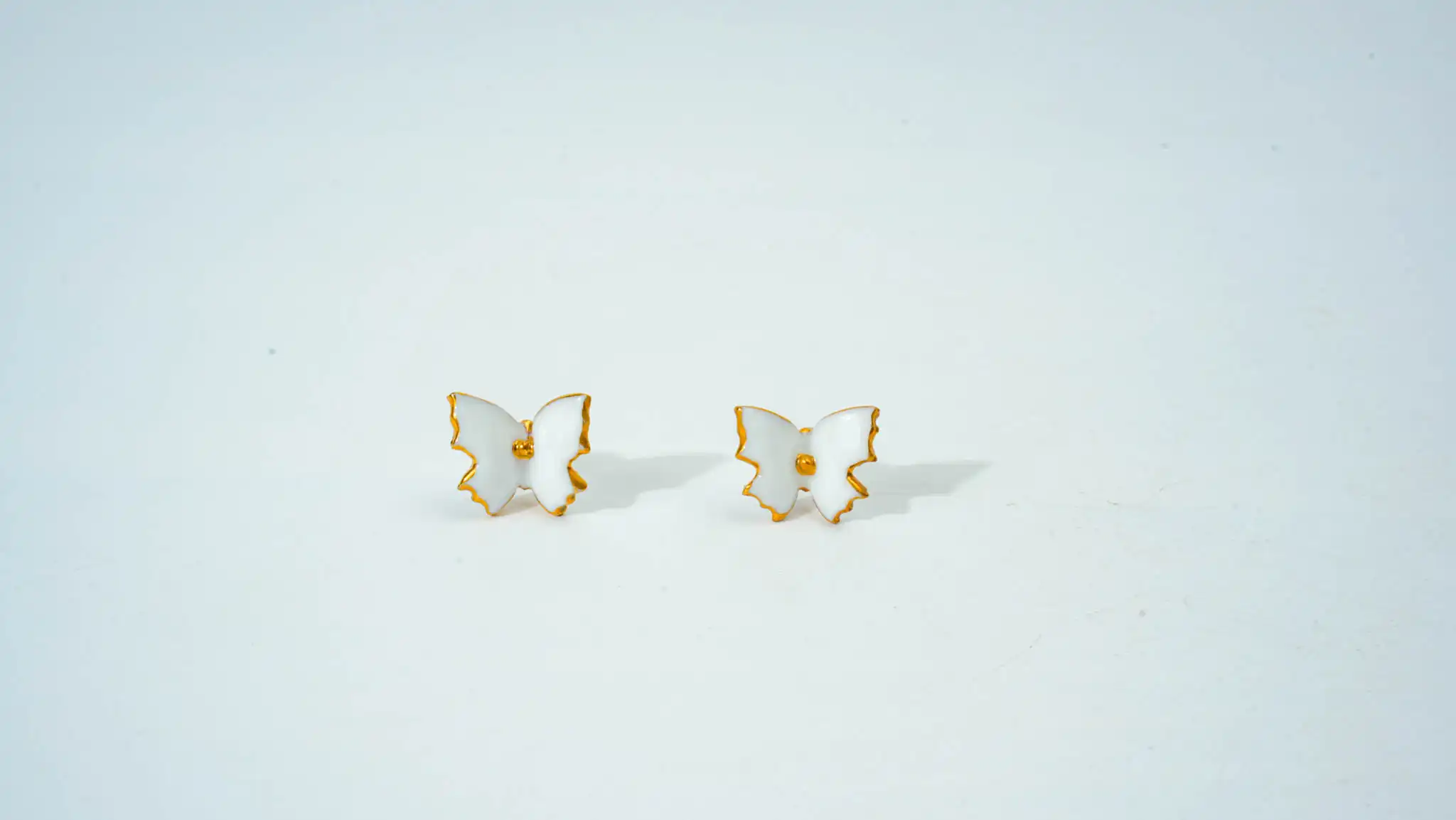 Overglaze Painted White Butterfly Ceramic Earrings