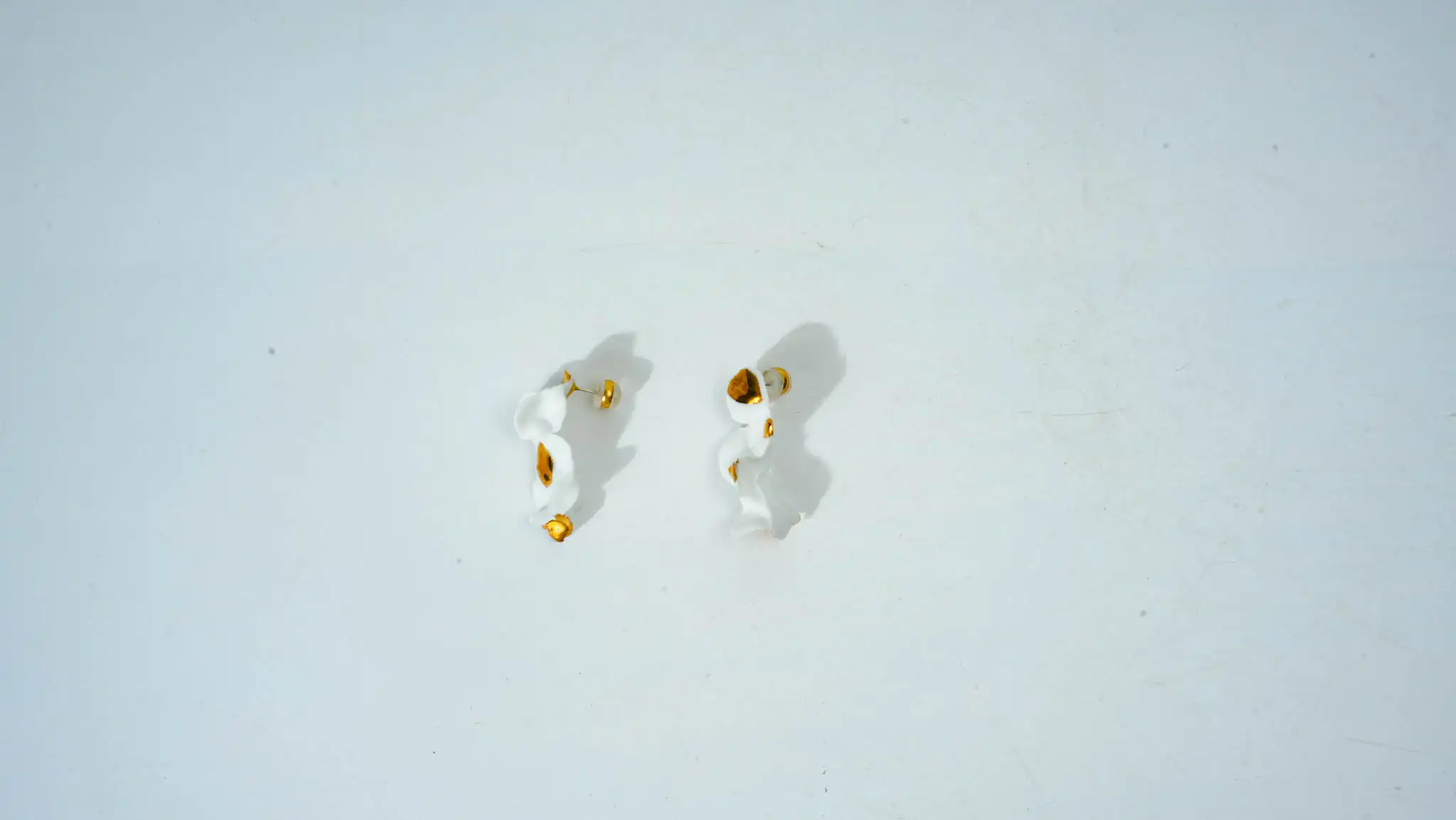 Overglaze Painted White & Gold Irregular Ceramic Studs