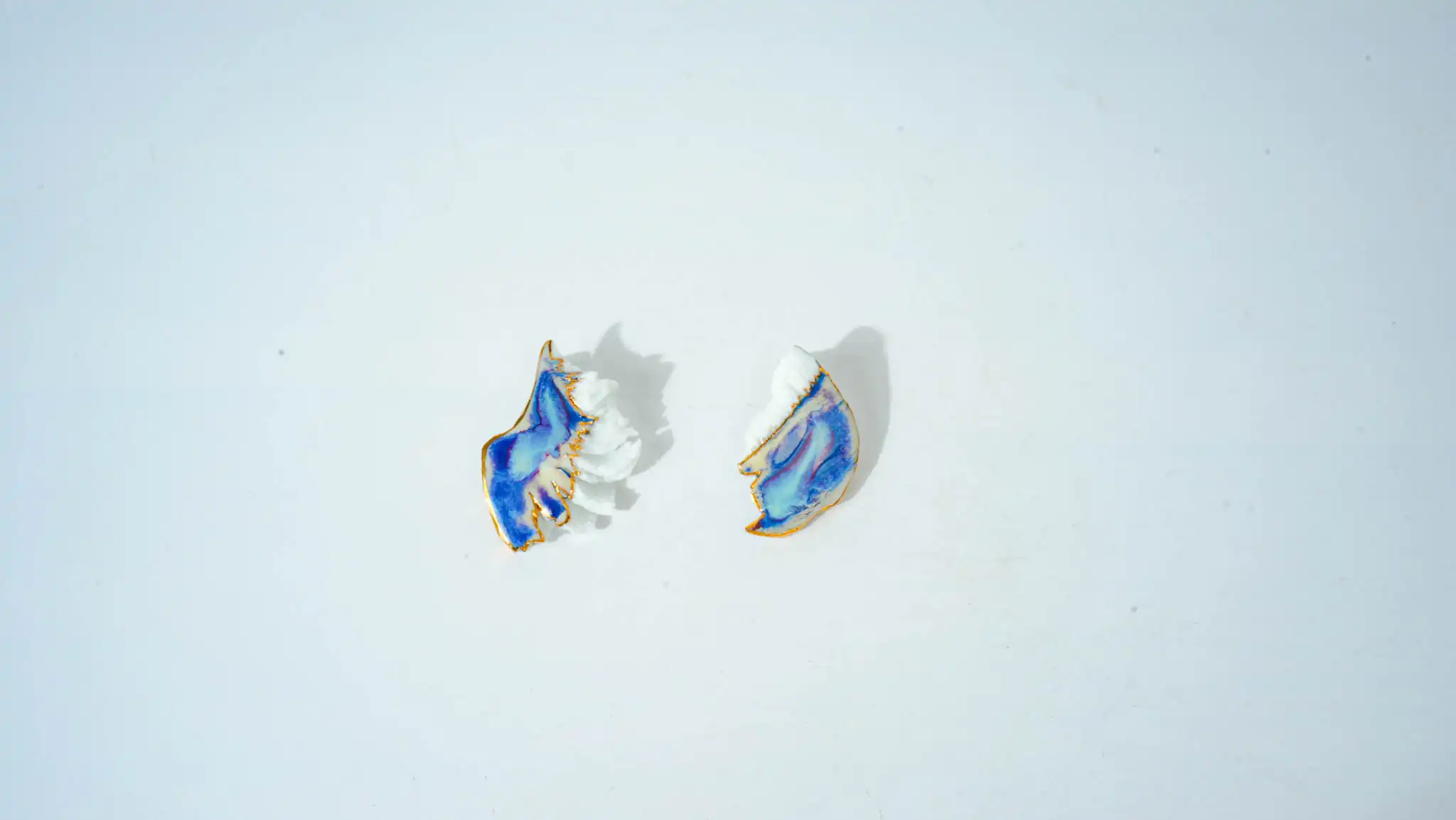 Kiln-Glazed Teal Wing Ceramic Earrings