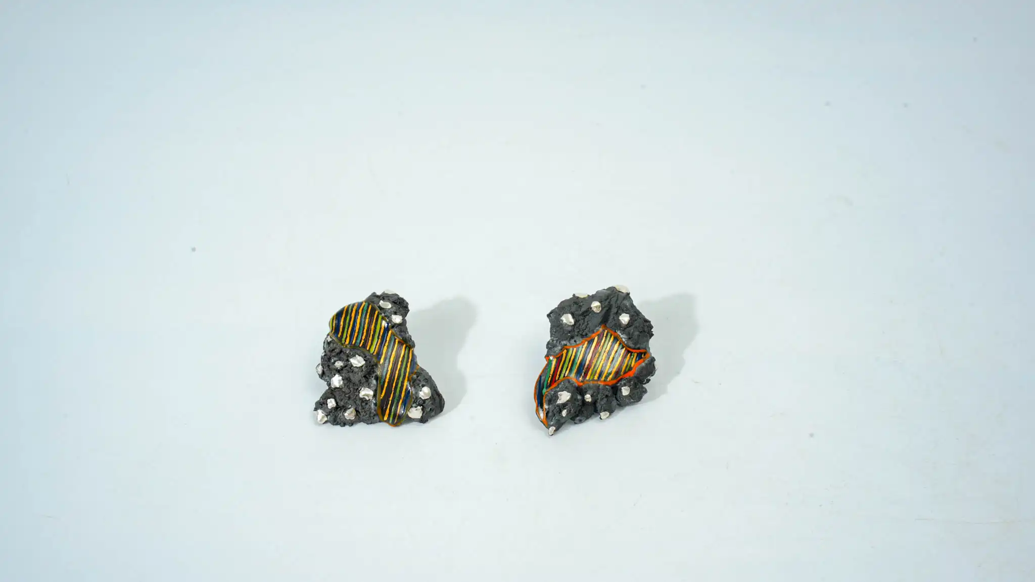 Overglaze Painted Black & Gold Striped Ceramic Earrings