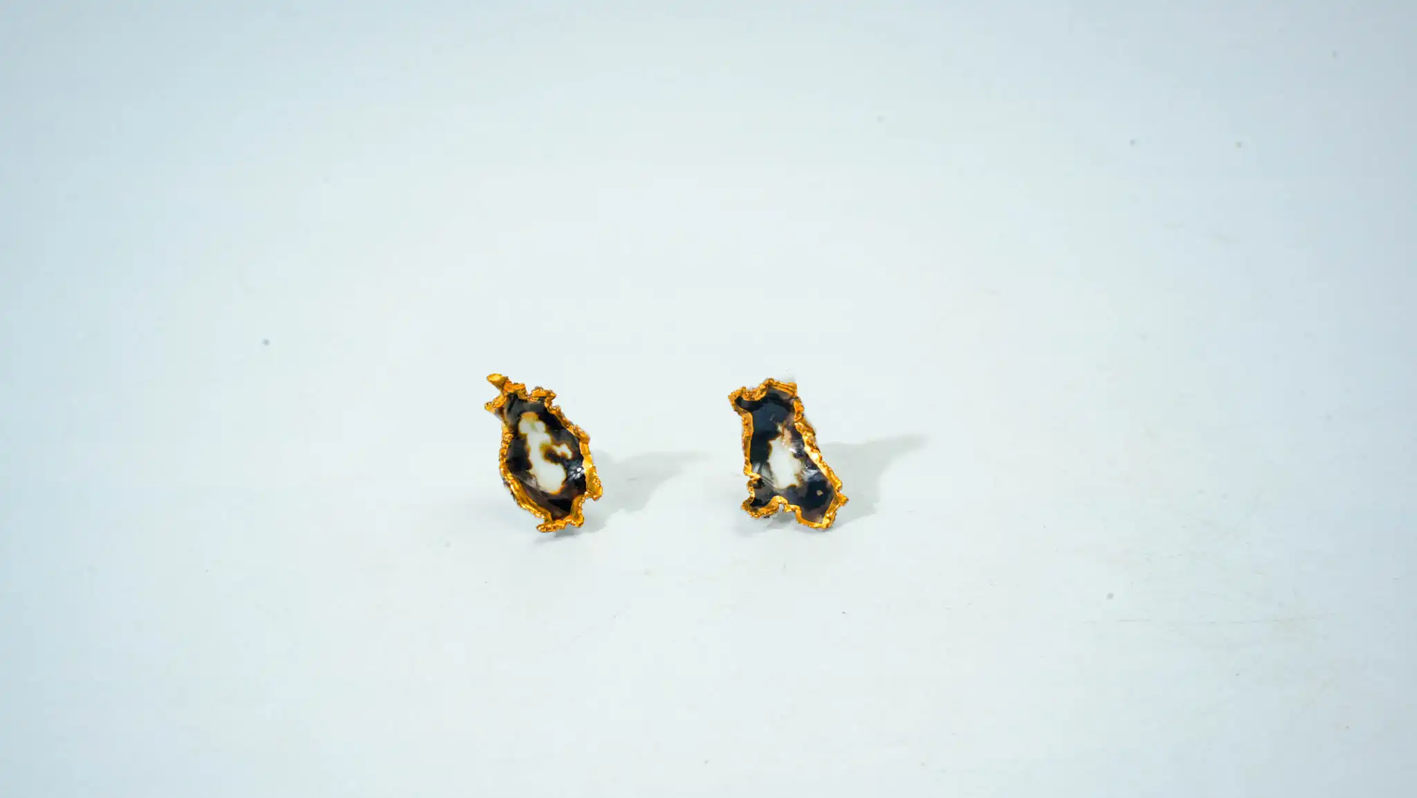Kiln-Glazed Half-Glazed Black Irregular Ceramic Earrings