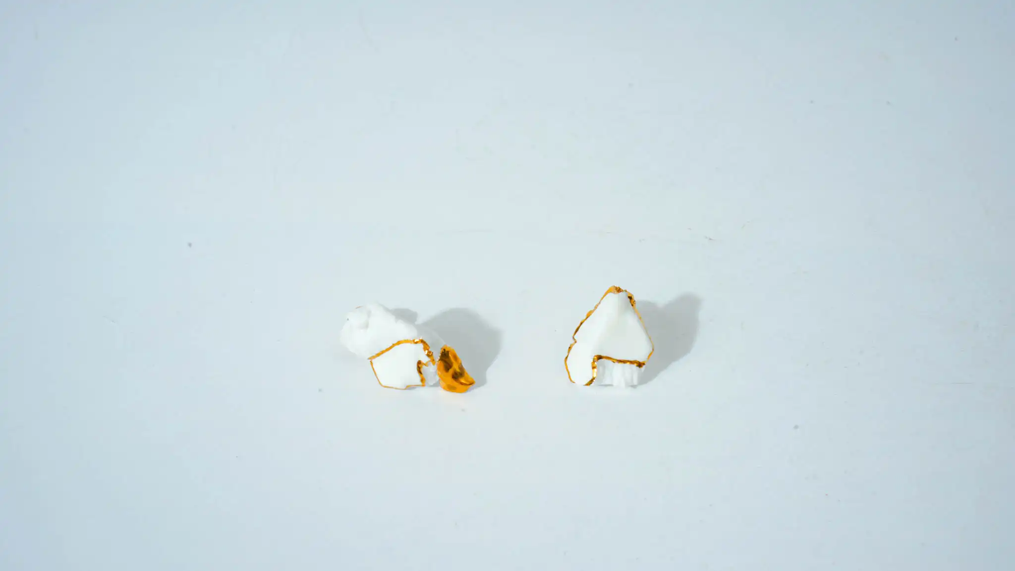 Overglaze Painted White Ceramic Earrings with Gold Rim