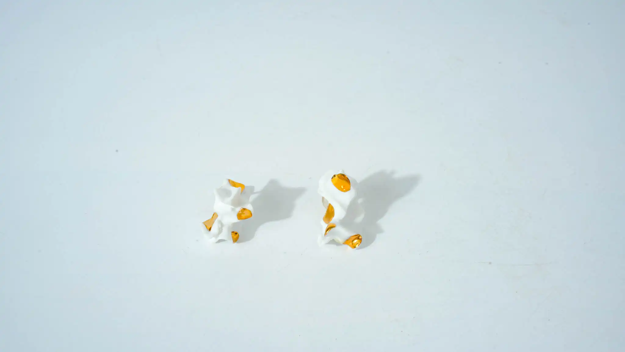 Overglaze Painted White & Gold Abstract Stone Ceramic Earrings