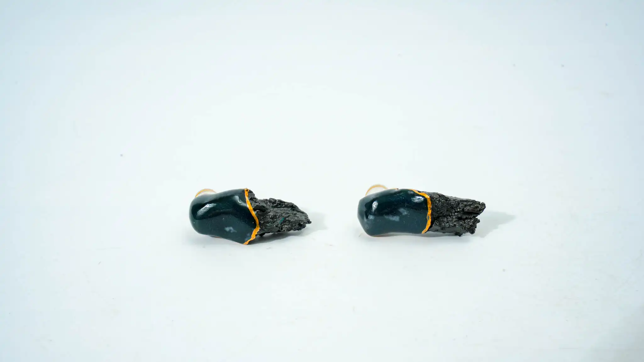Half-Glazed Black Irregular Ceramic Earrings