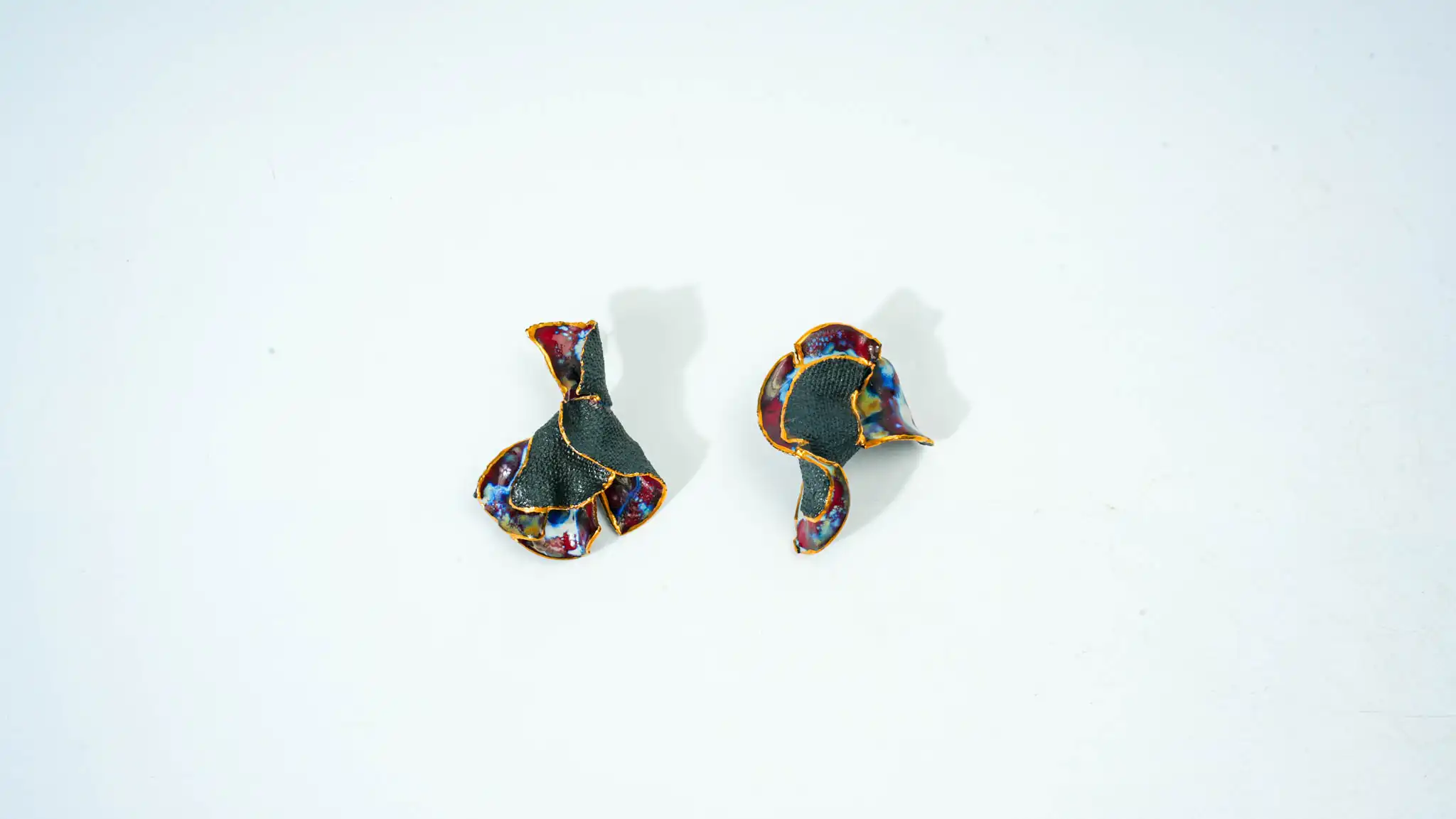 Kiln-Glazed Half-Glazed Blue & Gold Irregular Ceramic Studs