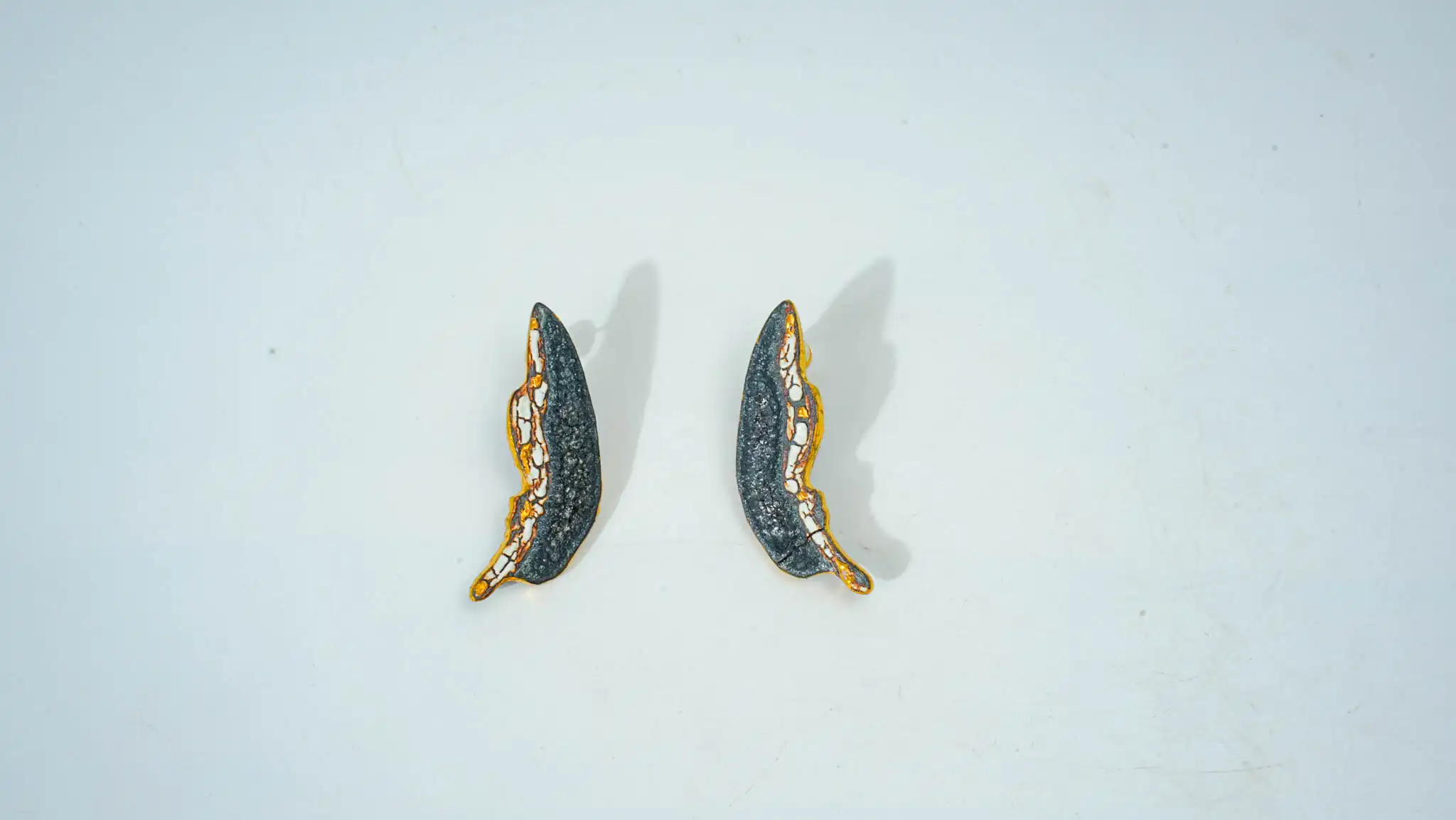 Half-Glazed Crackled Butterfly Ceramic Earrings