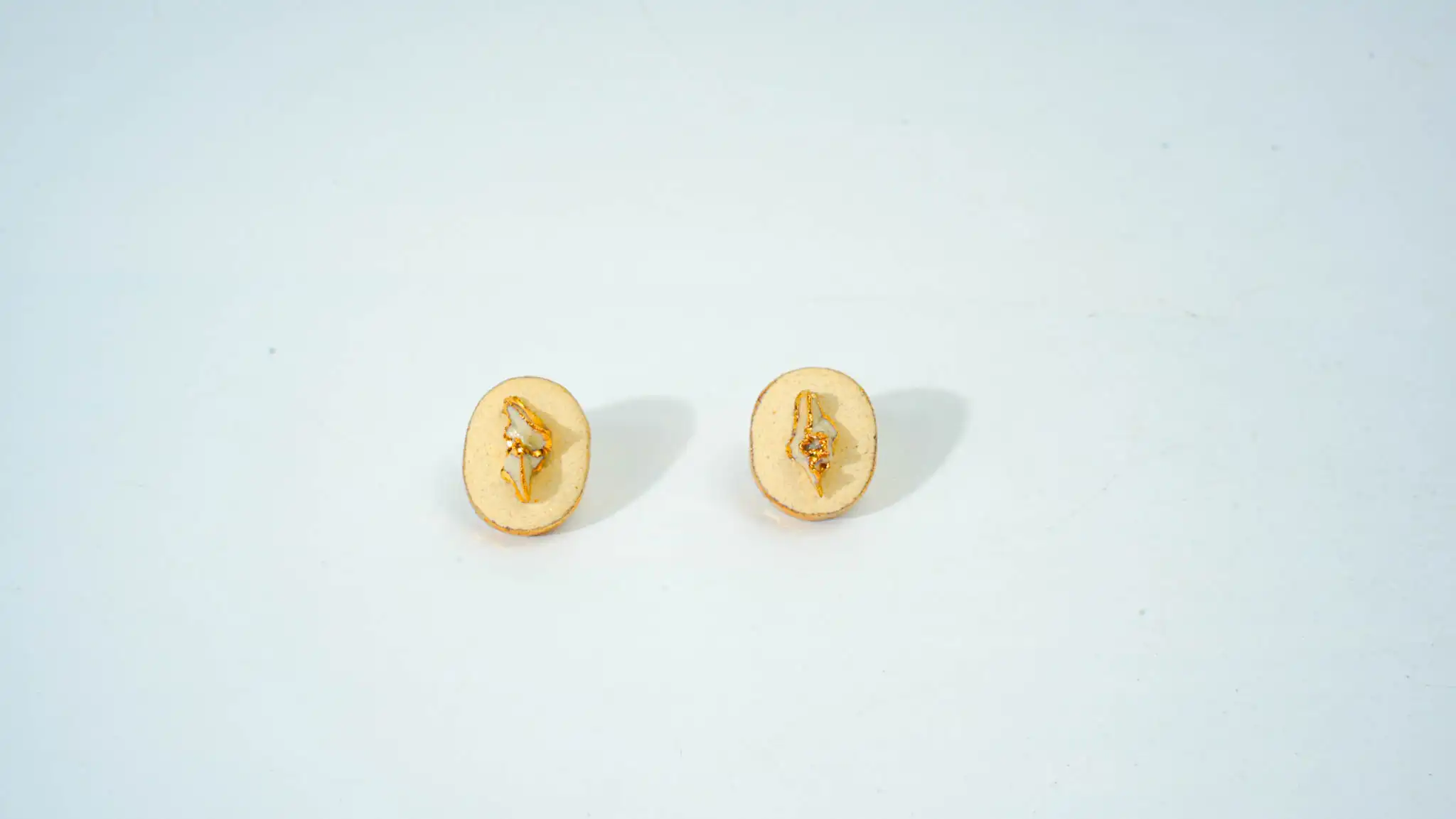 Half-Glazed White Round Ceramic Earrings