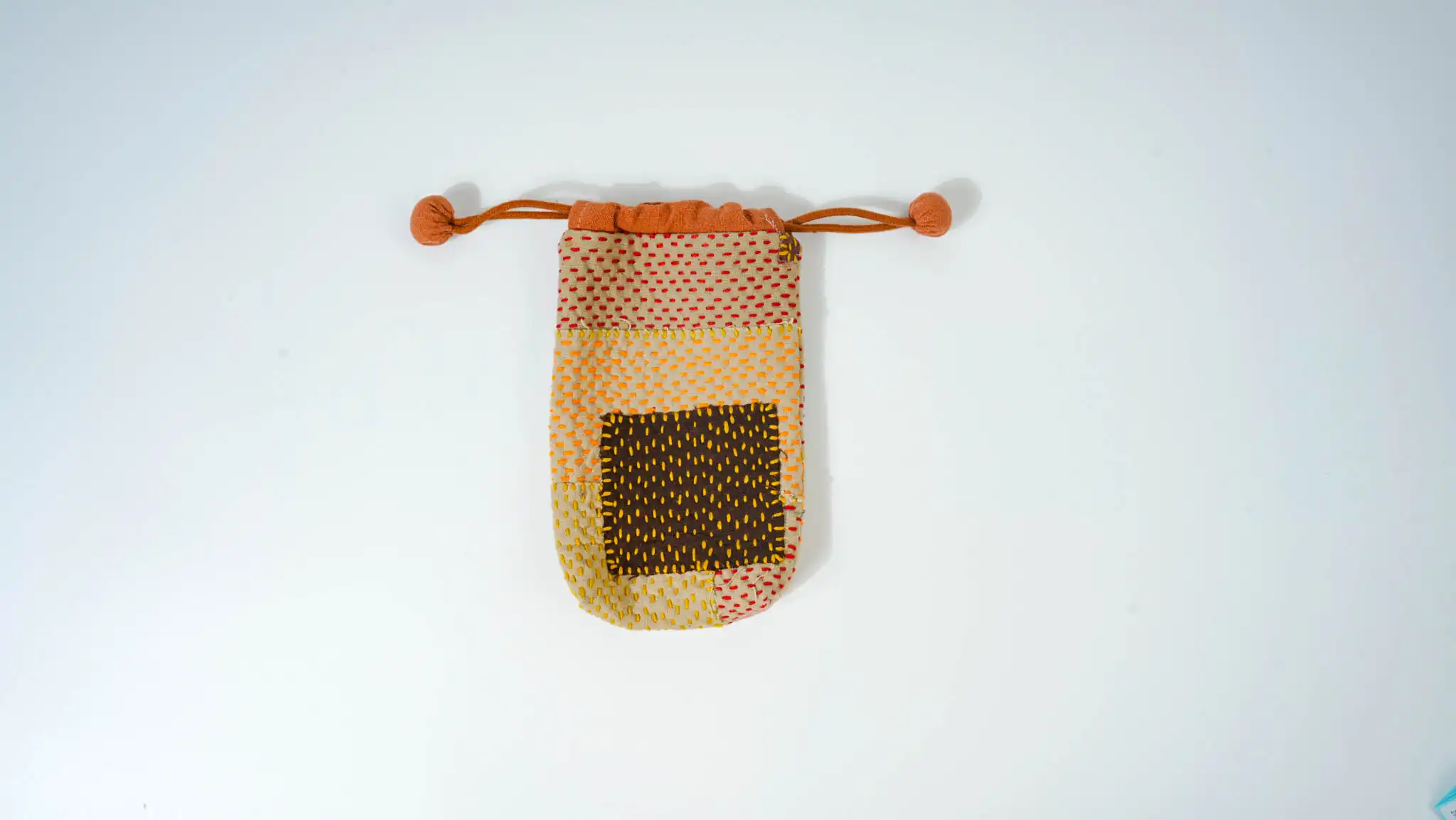 Sashiko Embroidered Drawstring Pouch