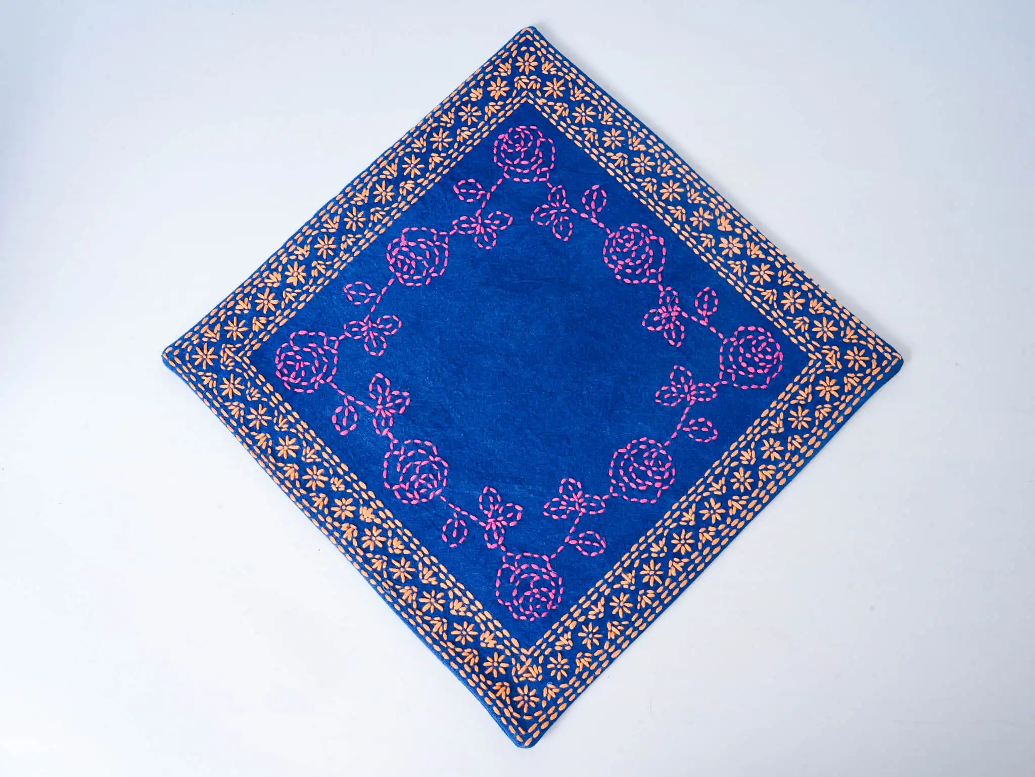 Sashiko Embroidered Garden Square Mat