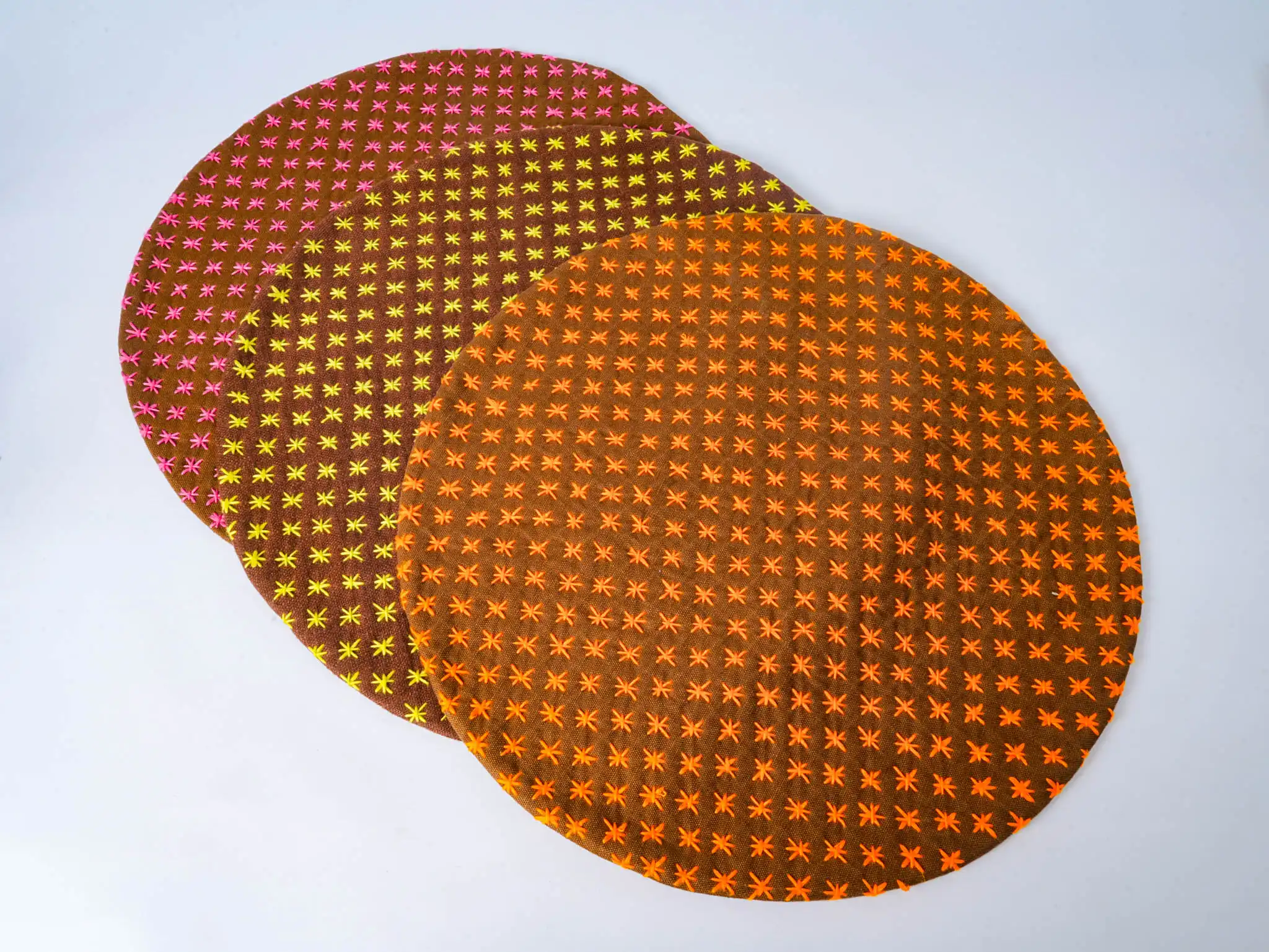 Sashiko Embroidered Starburst Round Mat Large