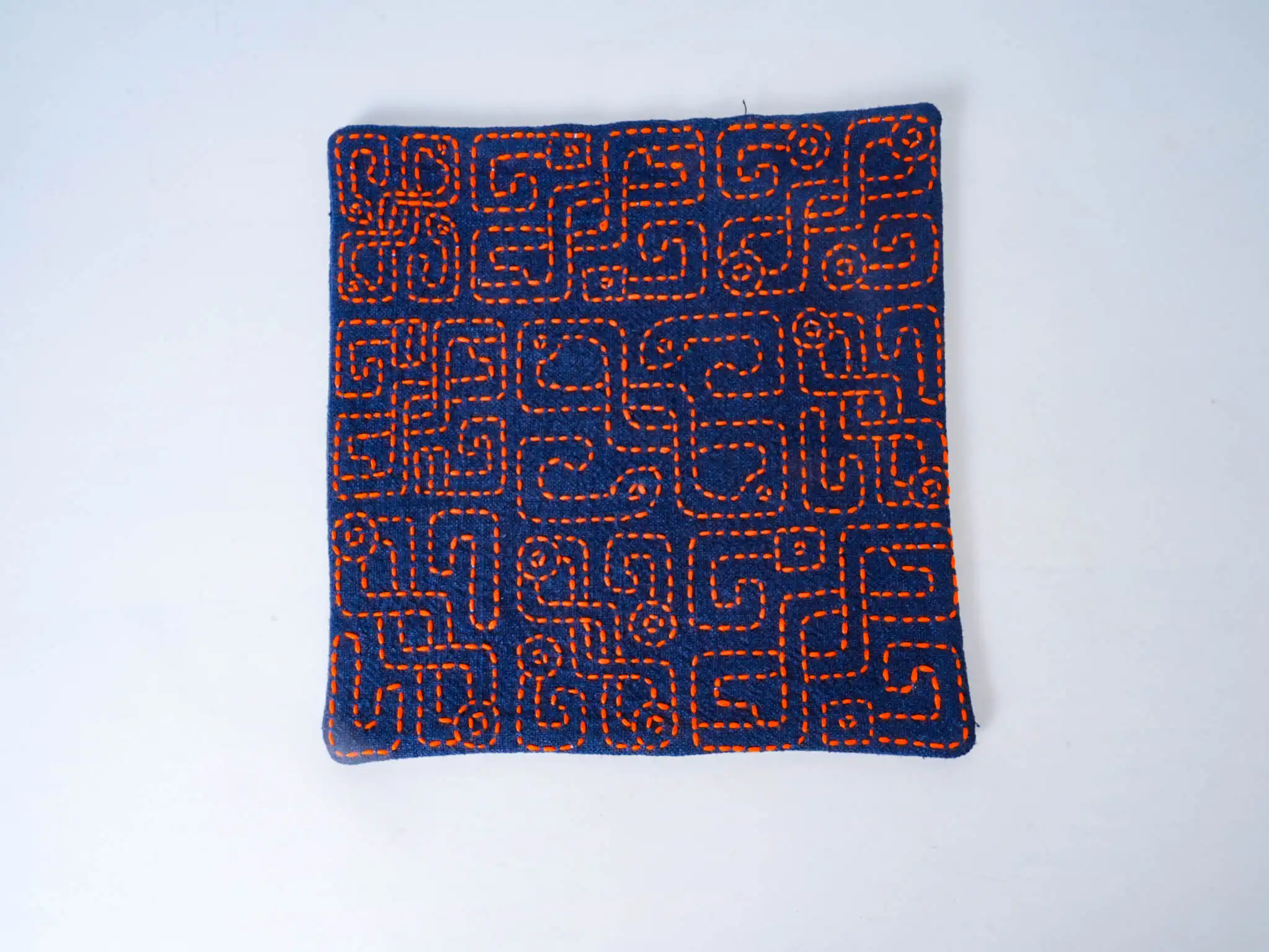 Sashiko Embroidered Snake Pattern Square Mat