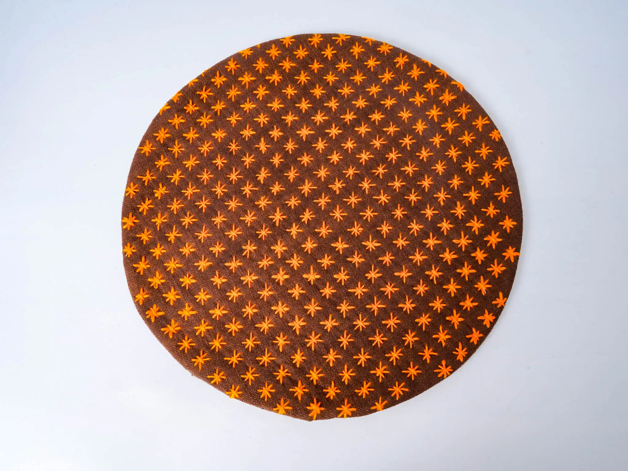 Sashiko Embroidered Starburst Round Mat Small