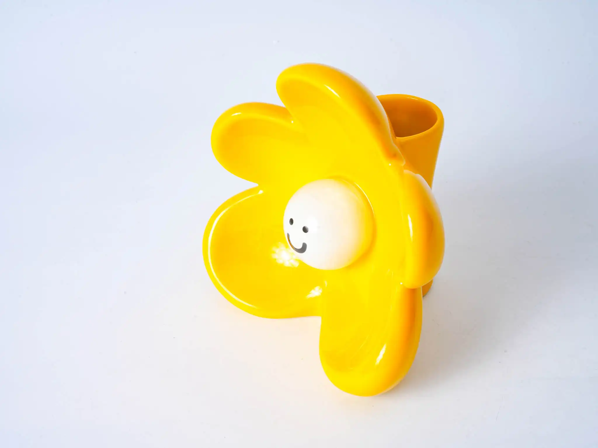 Glossy Lemon Yellow Smiling Flower Vase Small