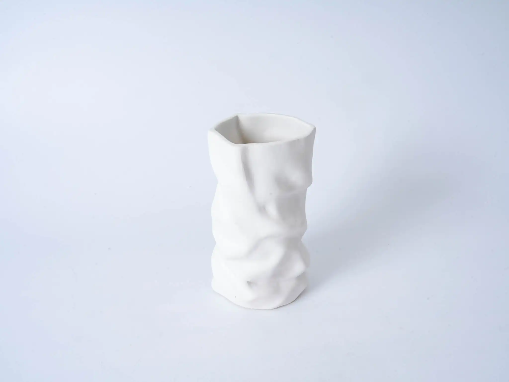 Wrinkled Kraft Paper Bag Vase Pearl White, Small