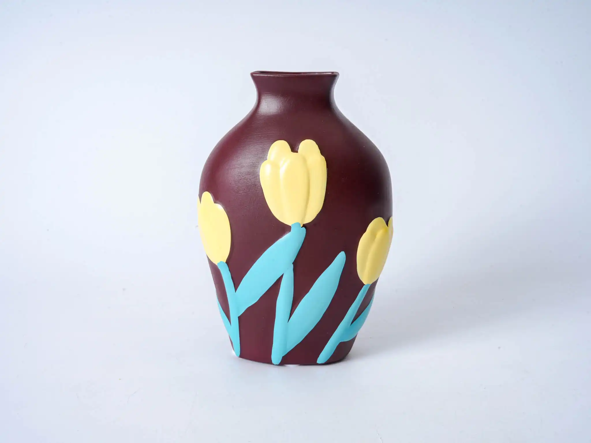 Hand-Painted Colored Pottery Planter Coffee Brown