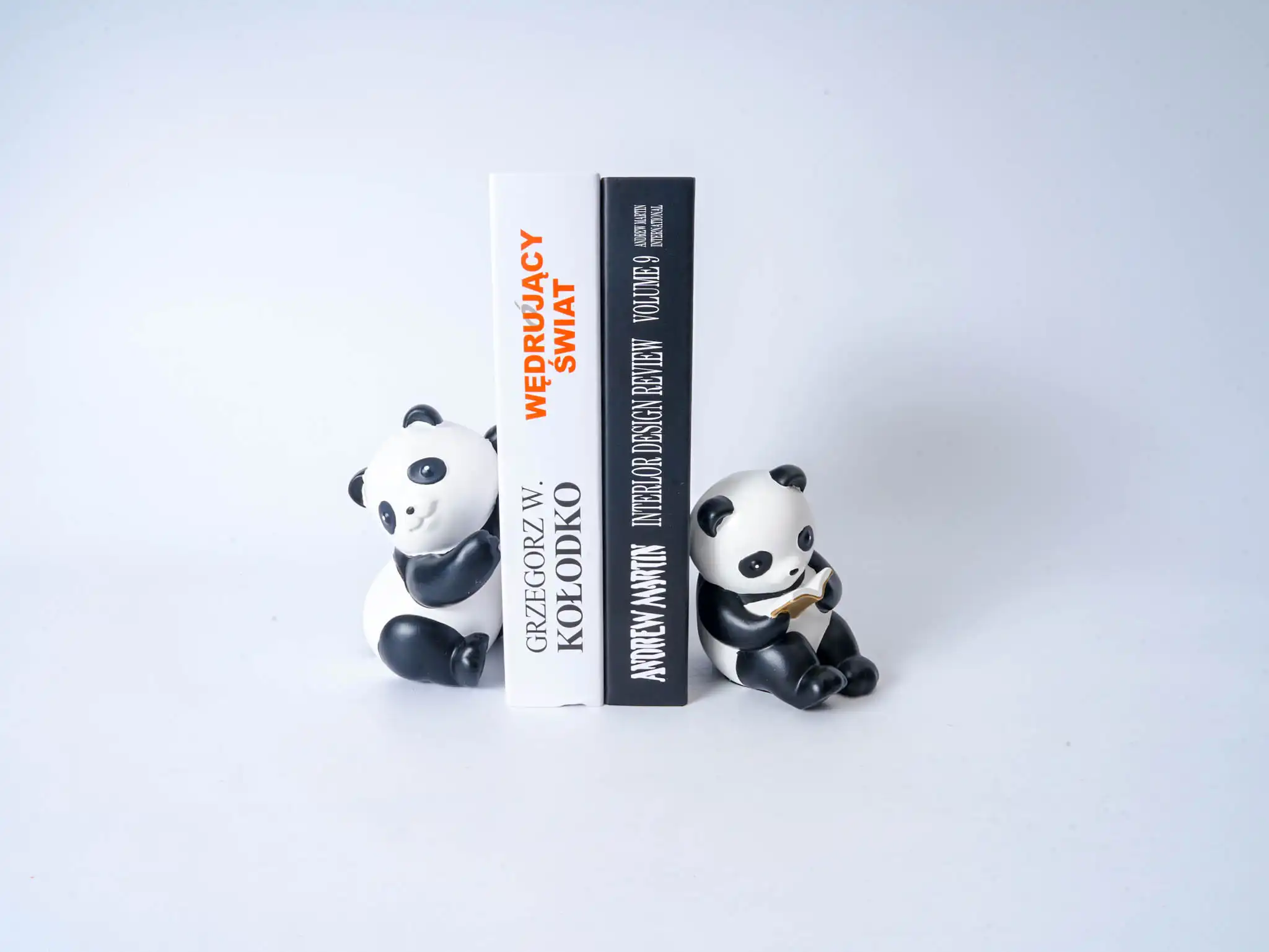Black Panda Bookend with Books