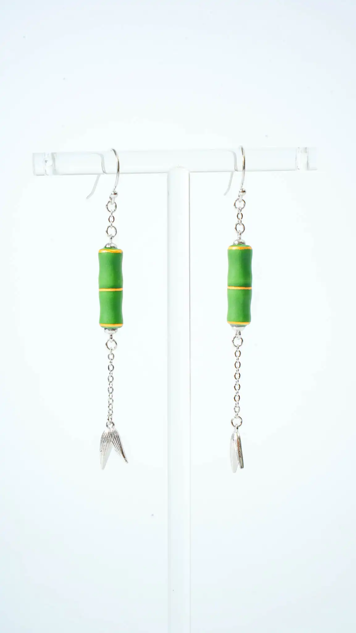 Green Bamboo 925 Silver Earrings