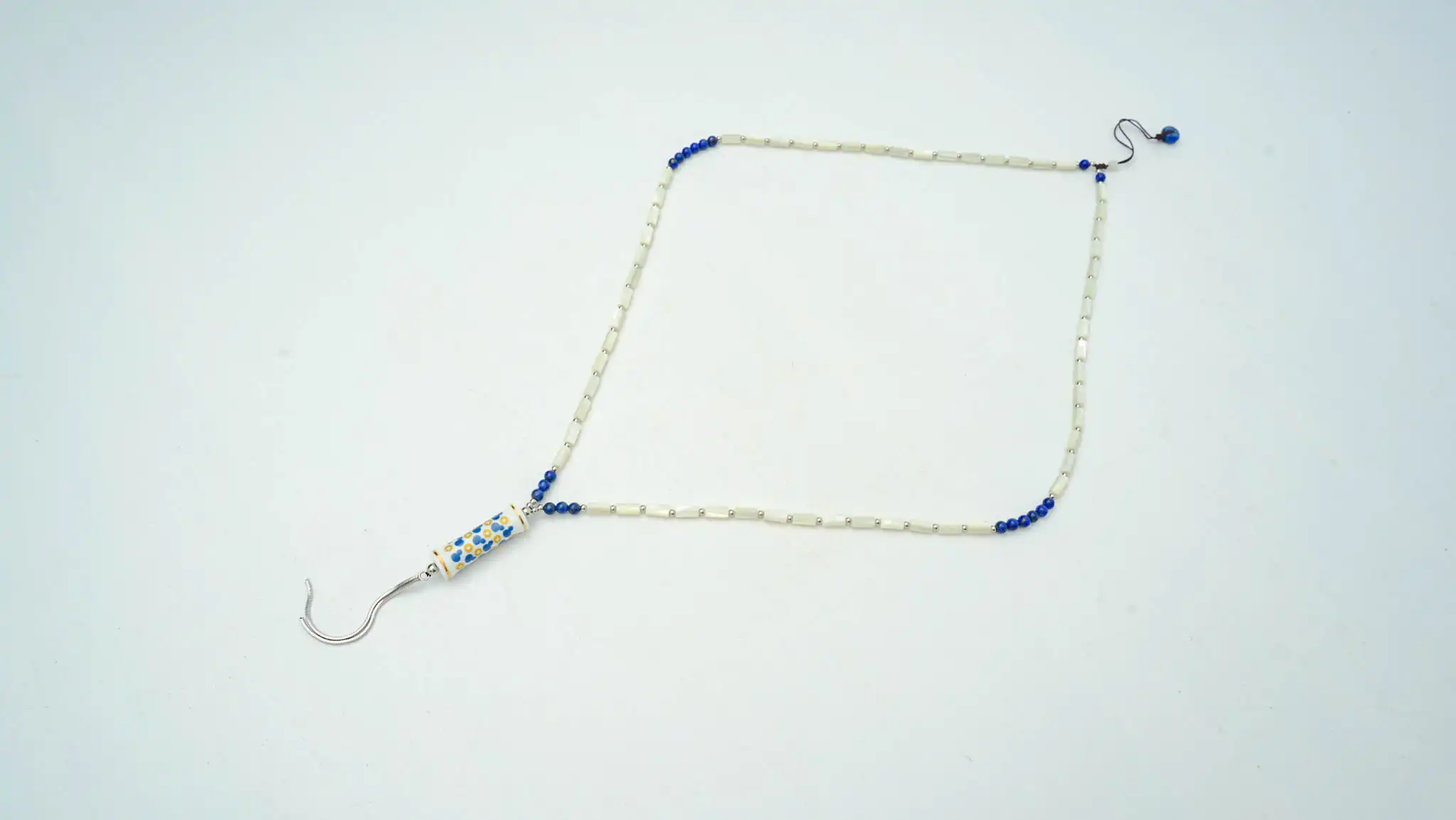 Blue & White Fortune Tube Sweater Necklace