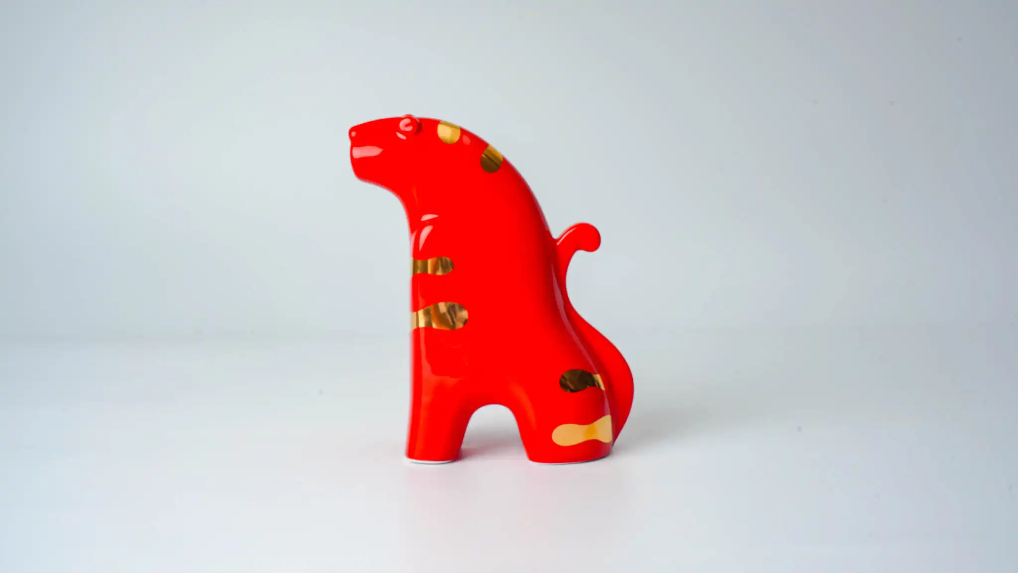 Tiger Honor Ceramic Figurine Red