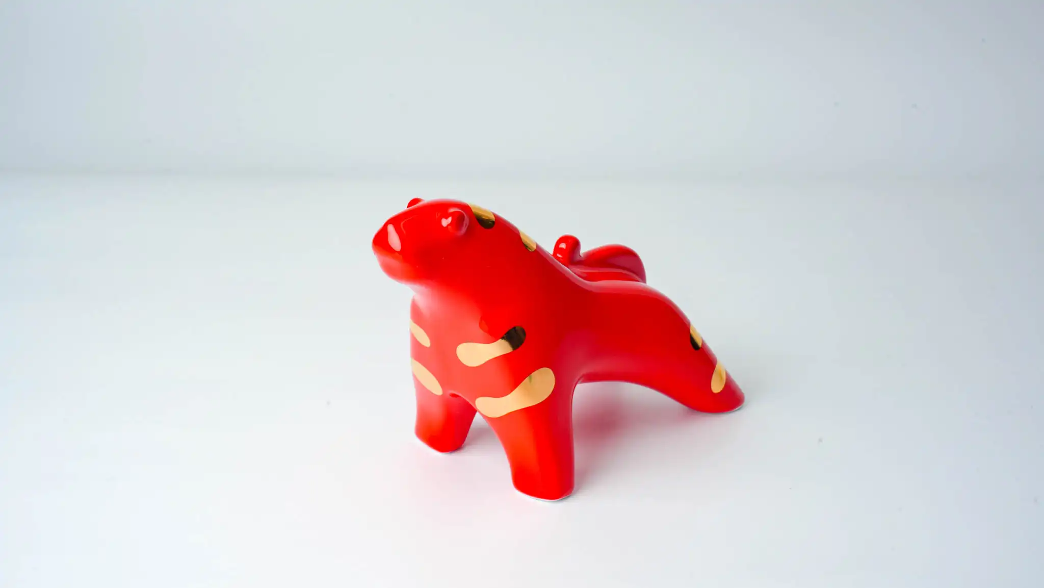 Ready to Pounce Small Ceramic Tiger Figurine Red