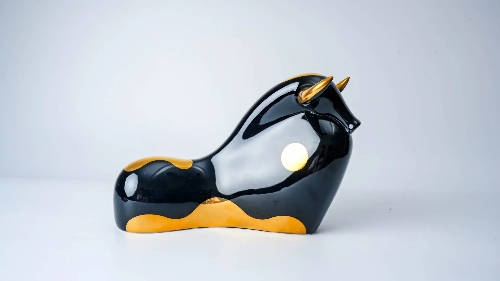 Male Reclining Ox Ceramic Figurine Black