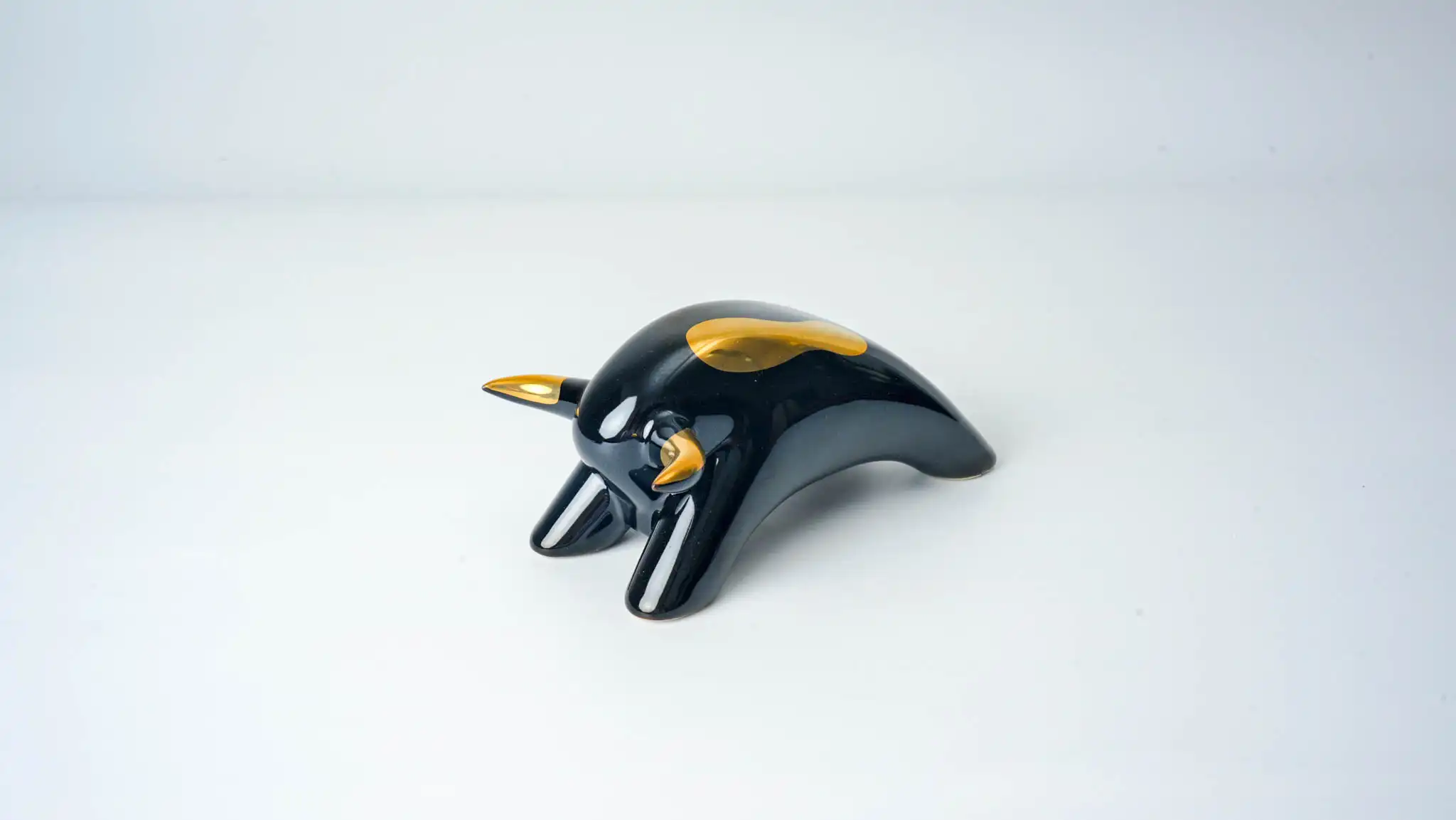 Striving Ox Ceramic Figurine Black