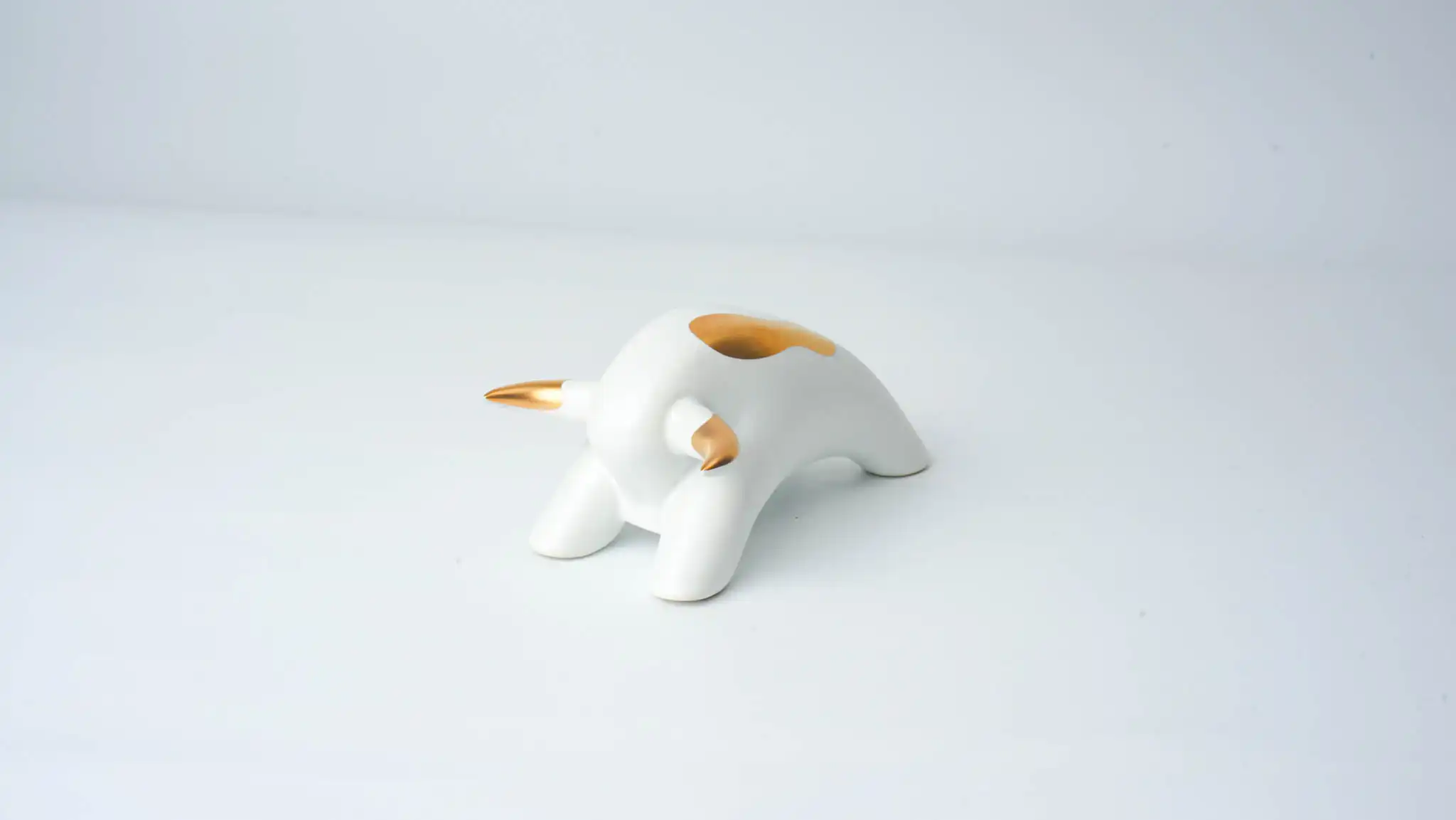 Striving Ox Ceramic Figurine White