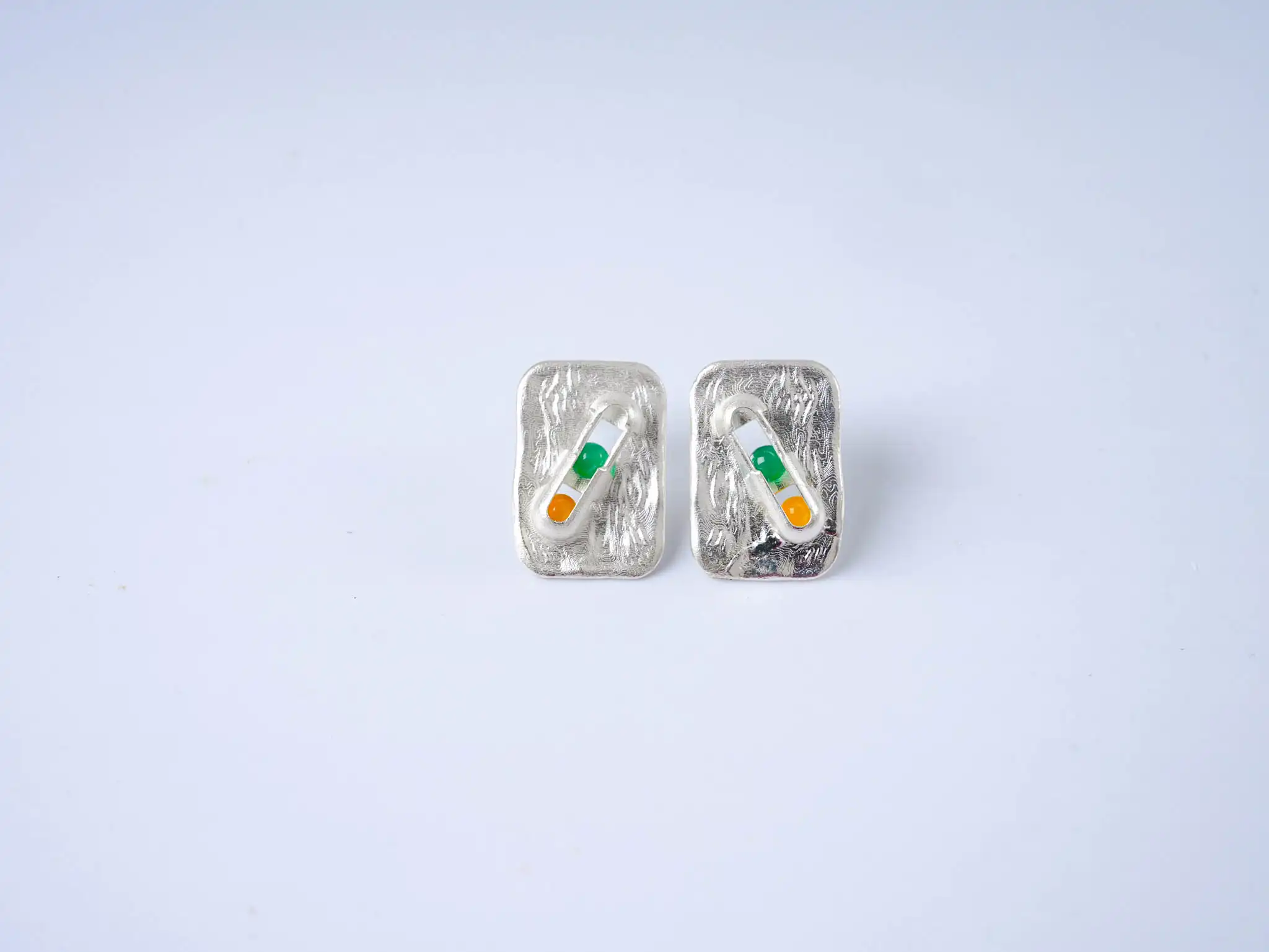 Square Agate Bead Sterling Silver Stud Earrings