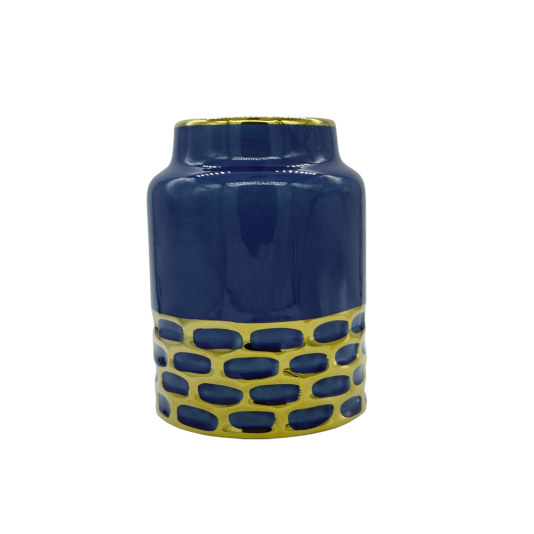 Ceramic vase blue/gold tall