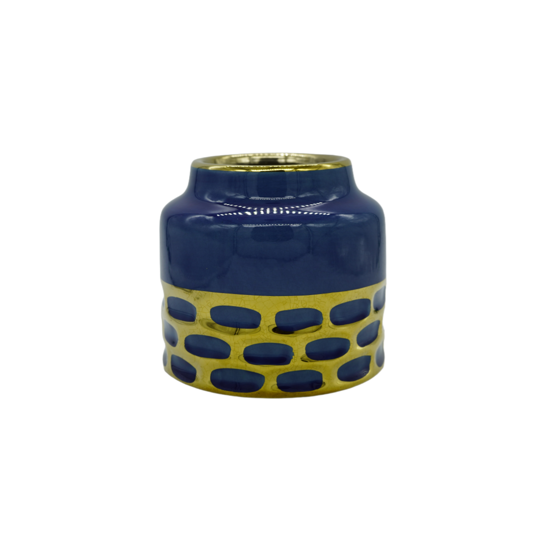 Ceramic vase blue/gold tall
