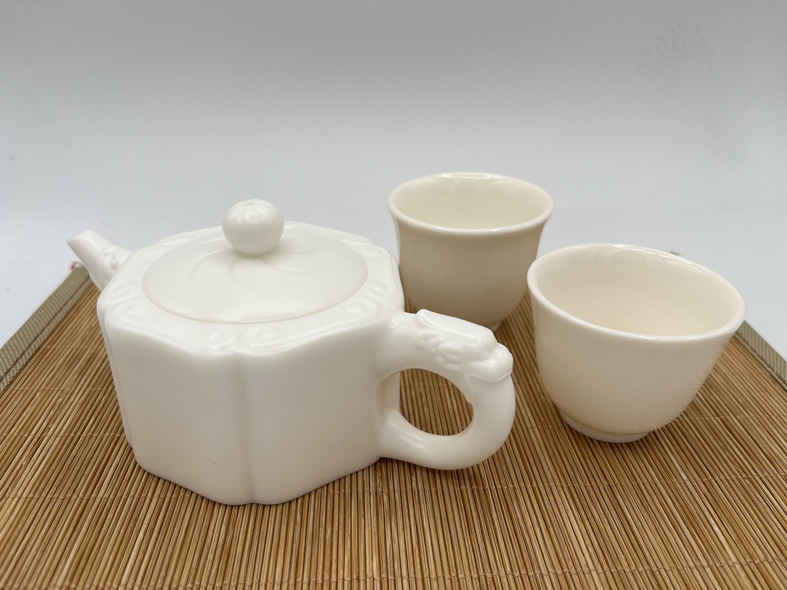 White Porcelain Dragon Head Ruyi Teapot with Horseshoe Cup Set - Image 2