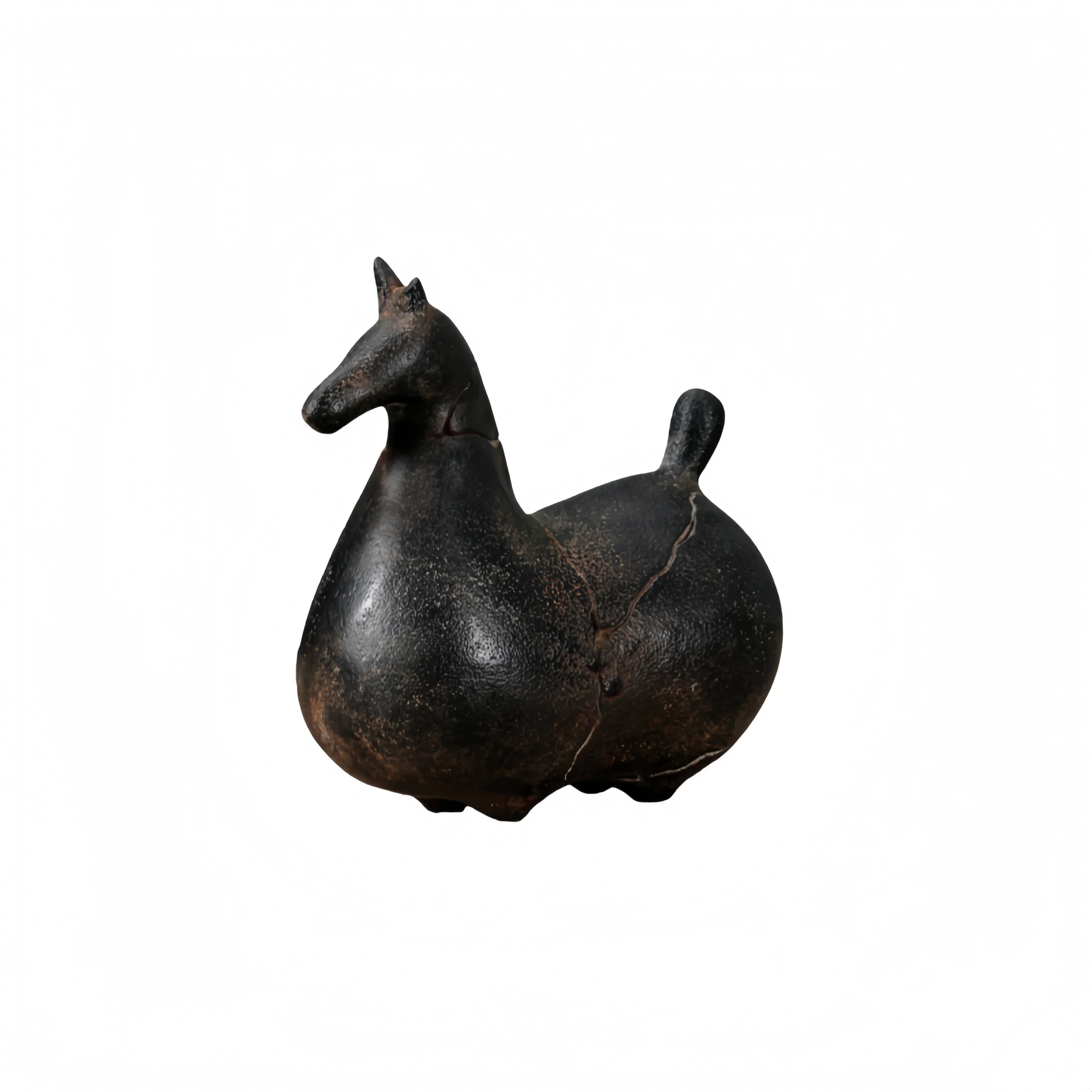 Black Reclining Abstract Horse Figurine