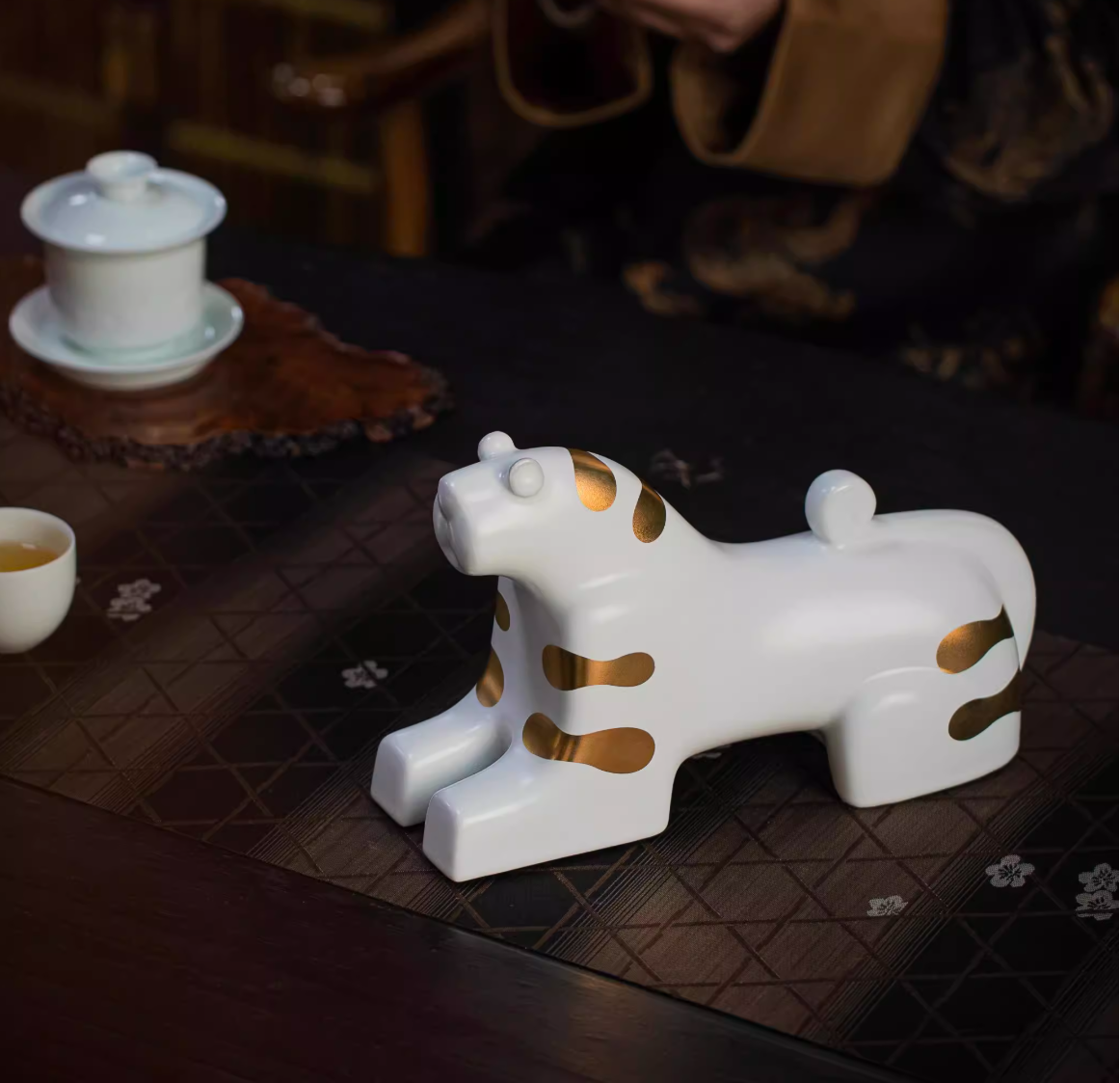 Tiger Blessing Ceramic Figurine – White