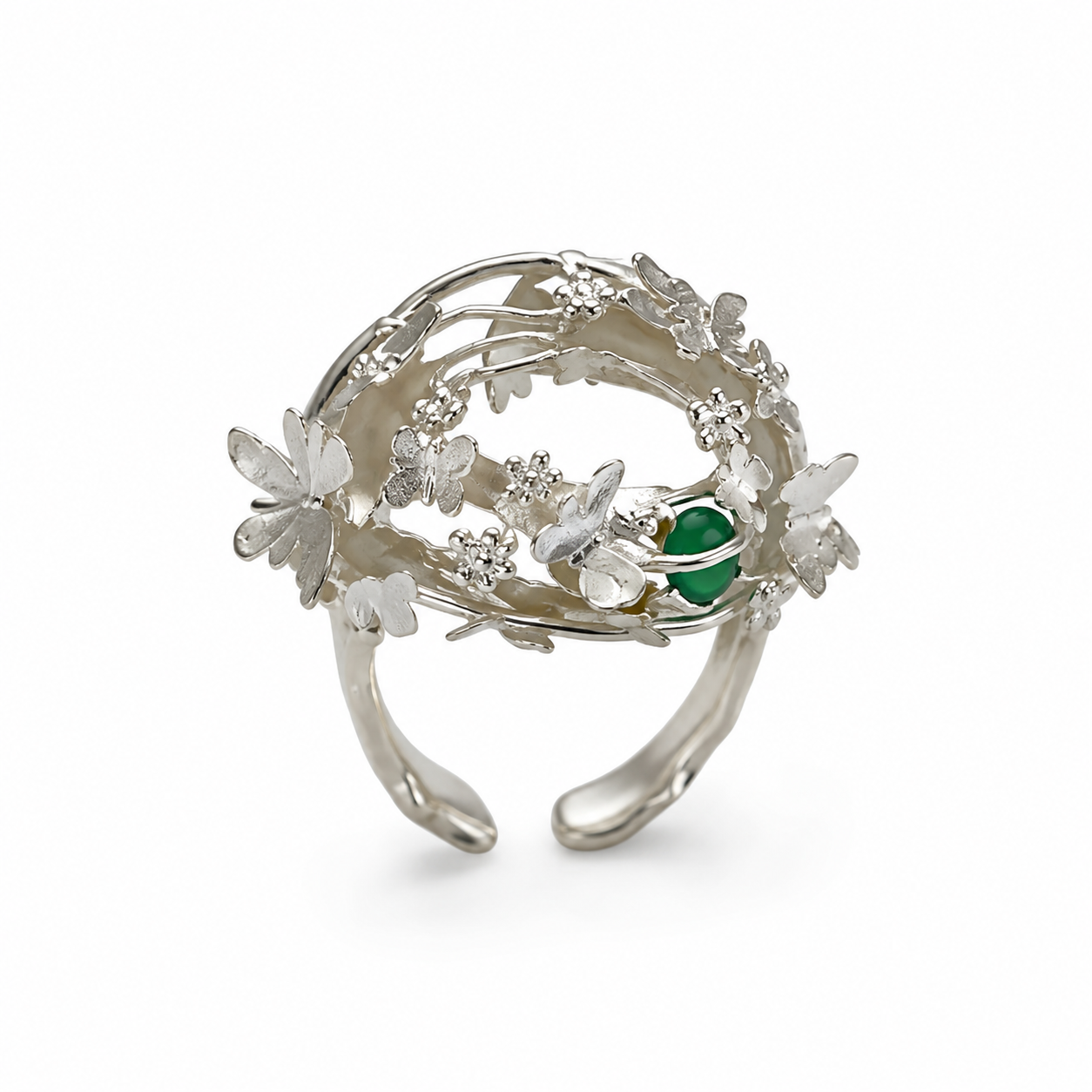 Butterfly Agate Bead Sterling Silver Ring