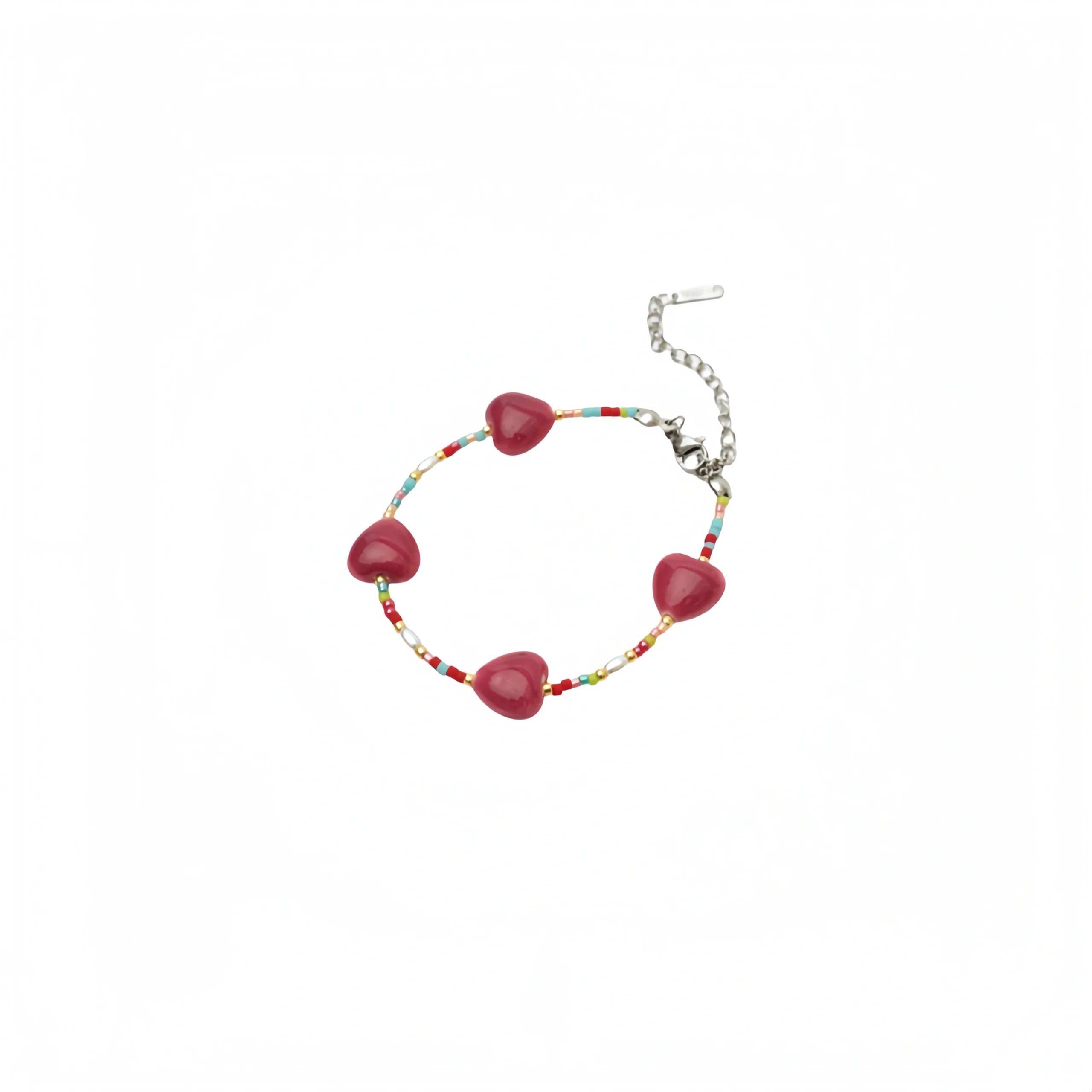 Heart beaded bracelet (red)