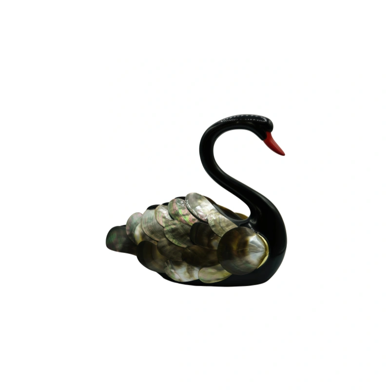 Multi-Piece Black Mother-of-Pearl Swan Figurine