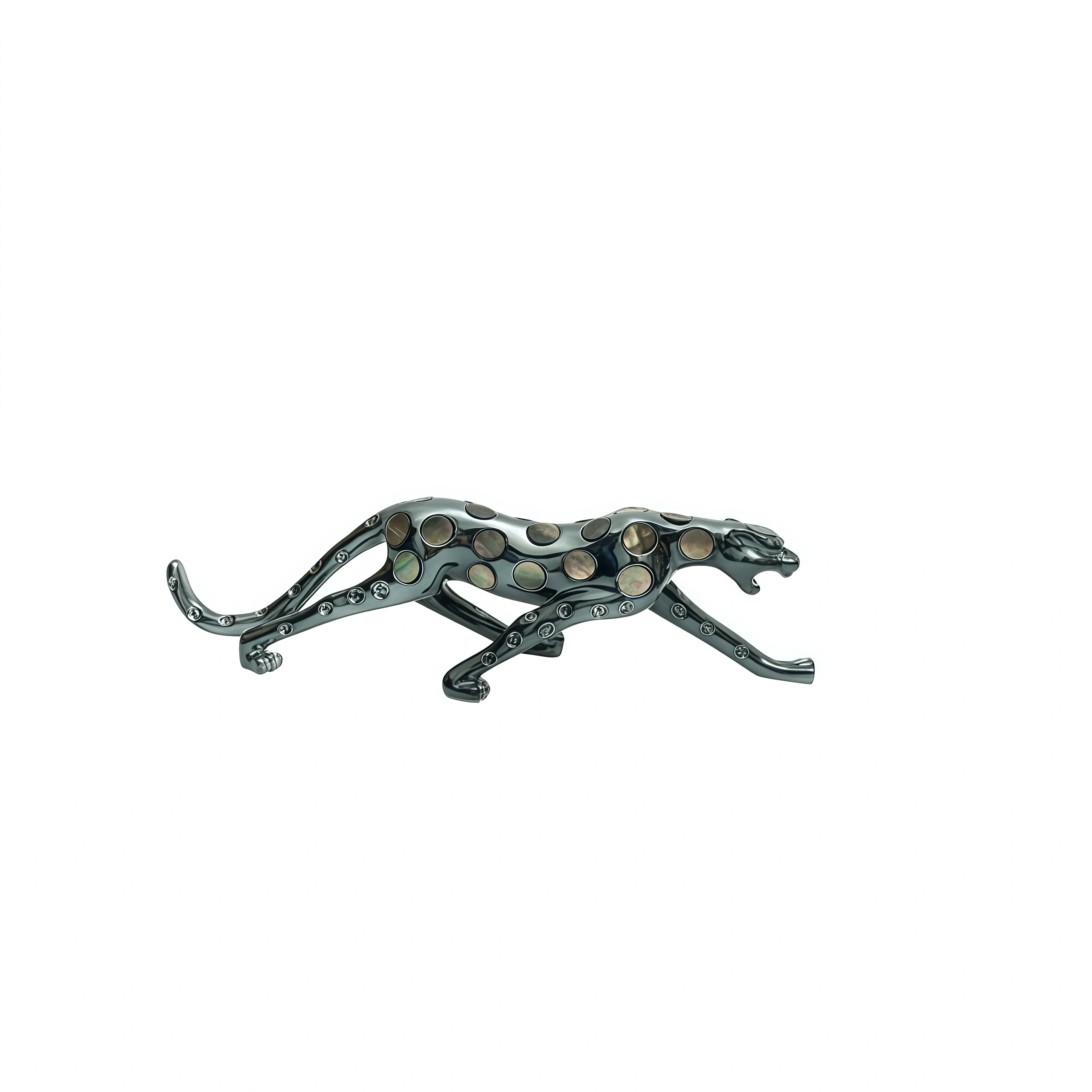 Black Mother-of-Pearl Silver-Black Leopard Figurine