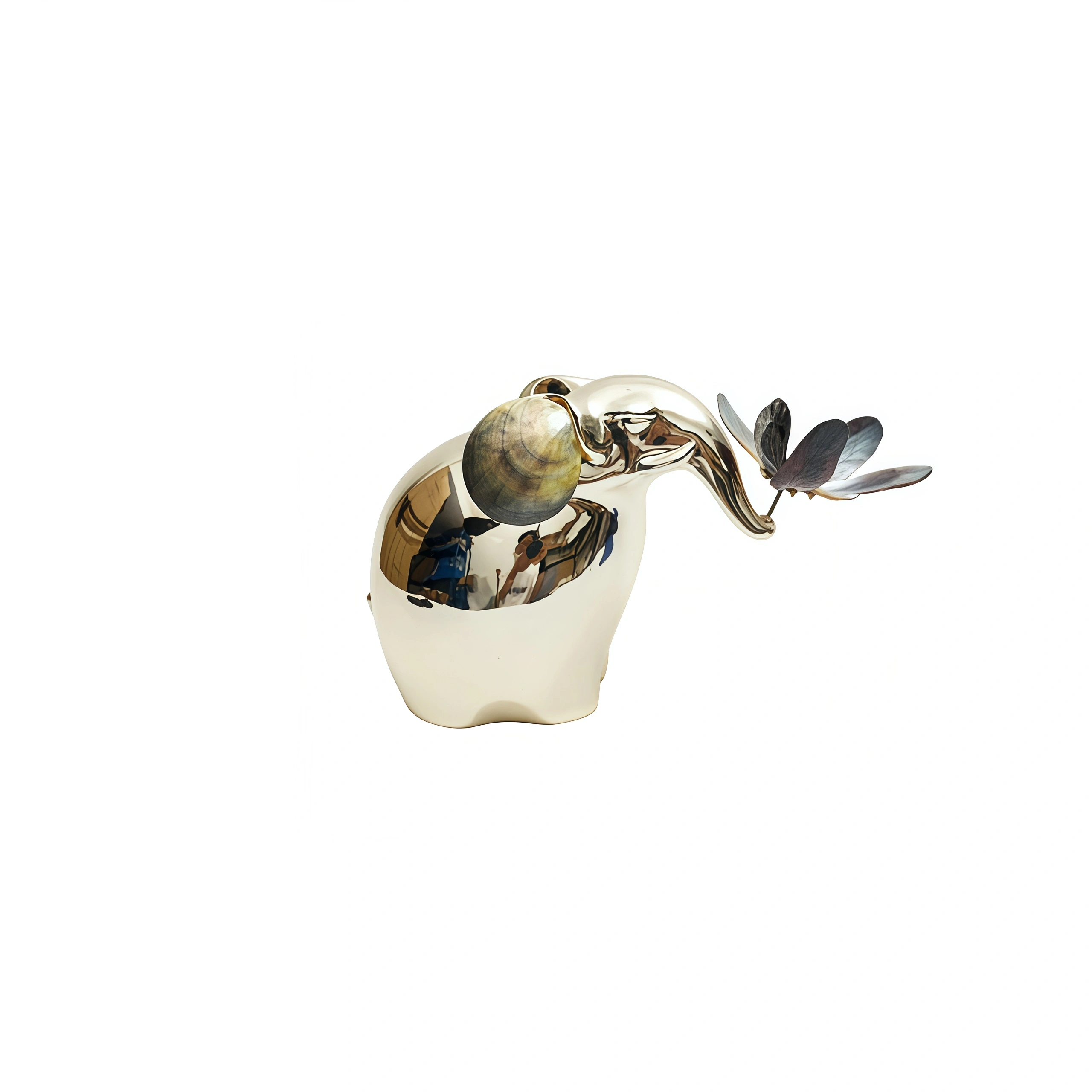 Tongue Shell Elephant & Butterfly Figurine