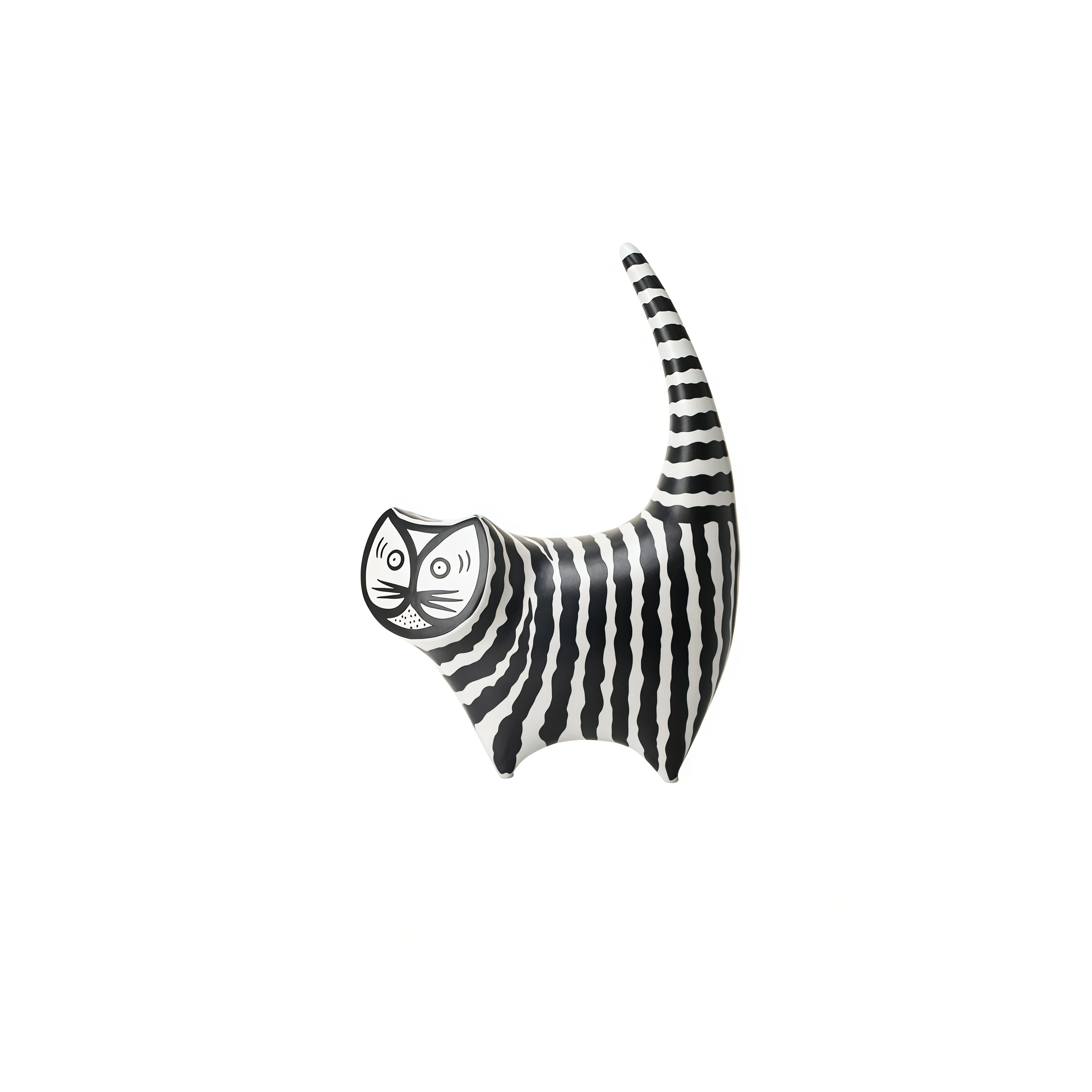 Chartres Cat – Hand-Painted Black Line with Curled Tail